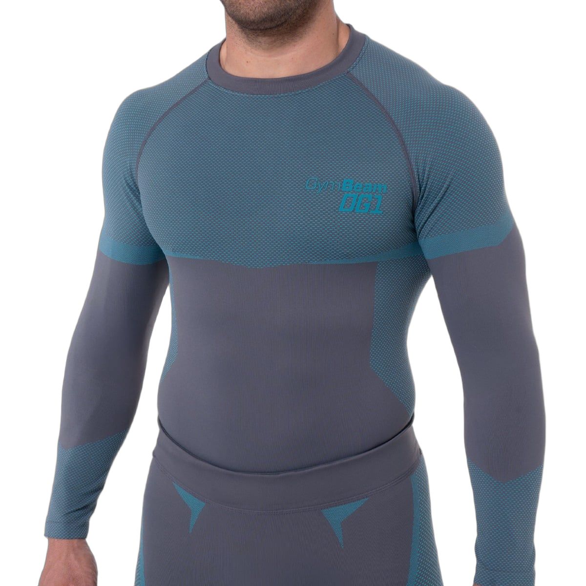 GymBeam OG1 Seamless Long Sleeve Herren Slim-Fit-T-Shirt Grey/Blue
