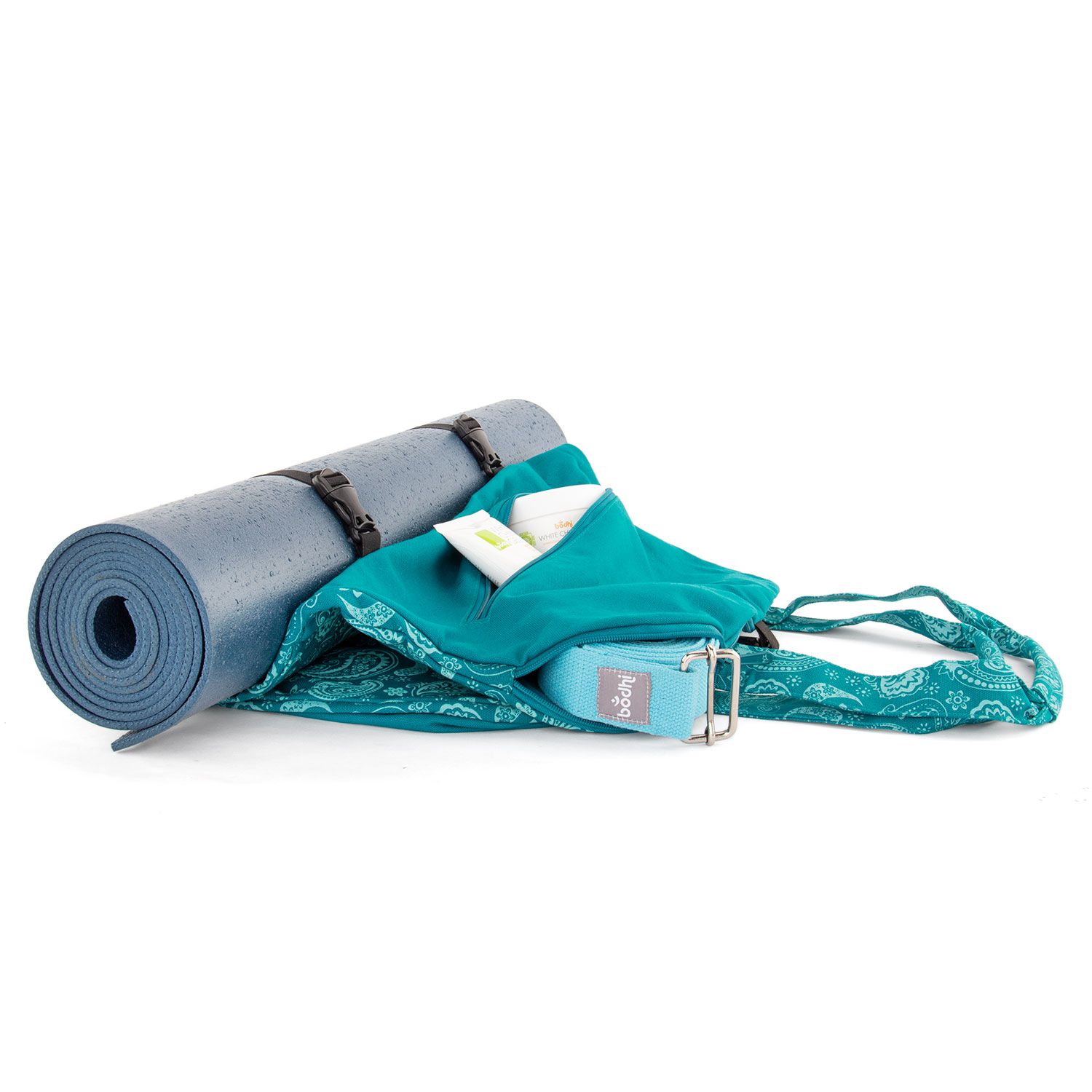 bodhi Maharaja Collection: Gemusterte Yoga Bag NAMASTÉ "Paisley", petrol