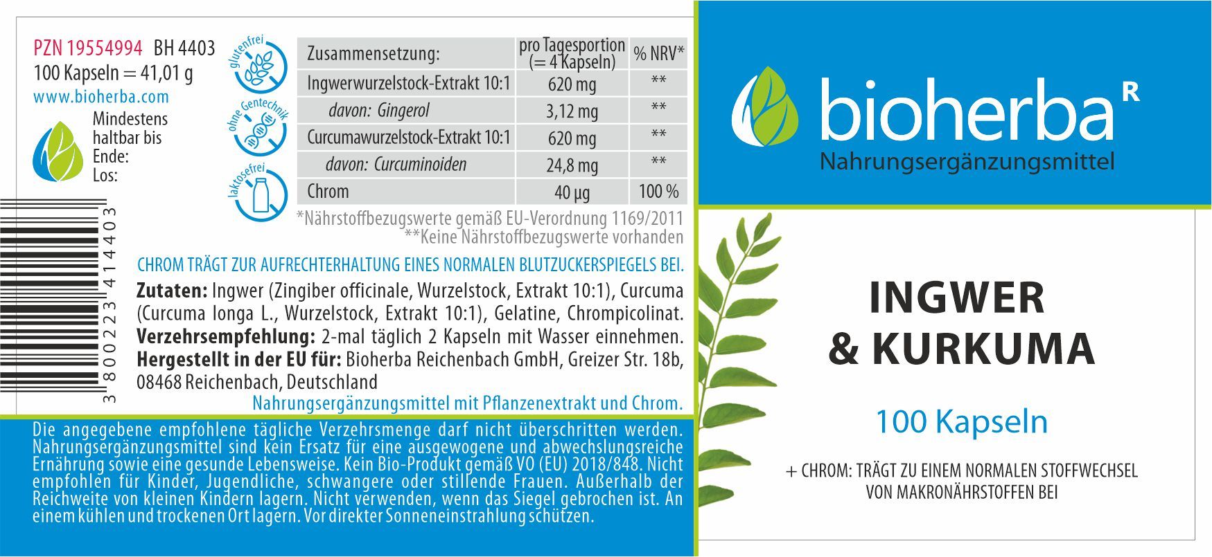 Bioherba Ingwer und Kurkuma Kapseln