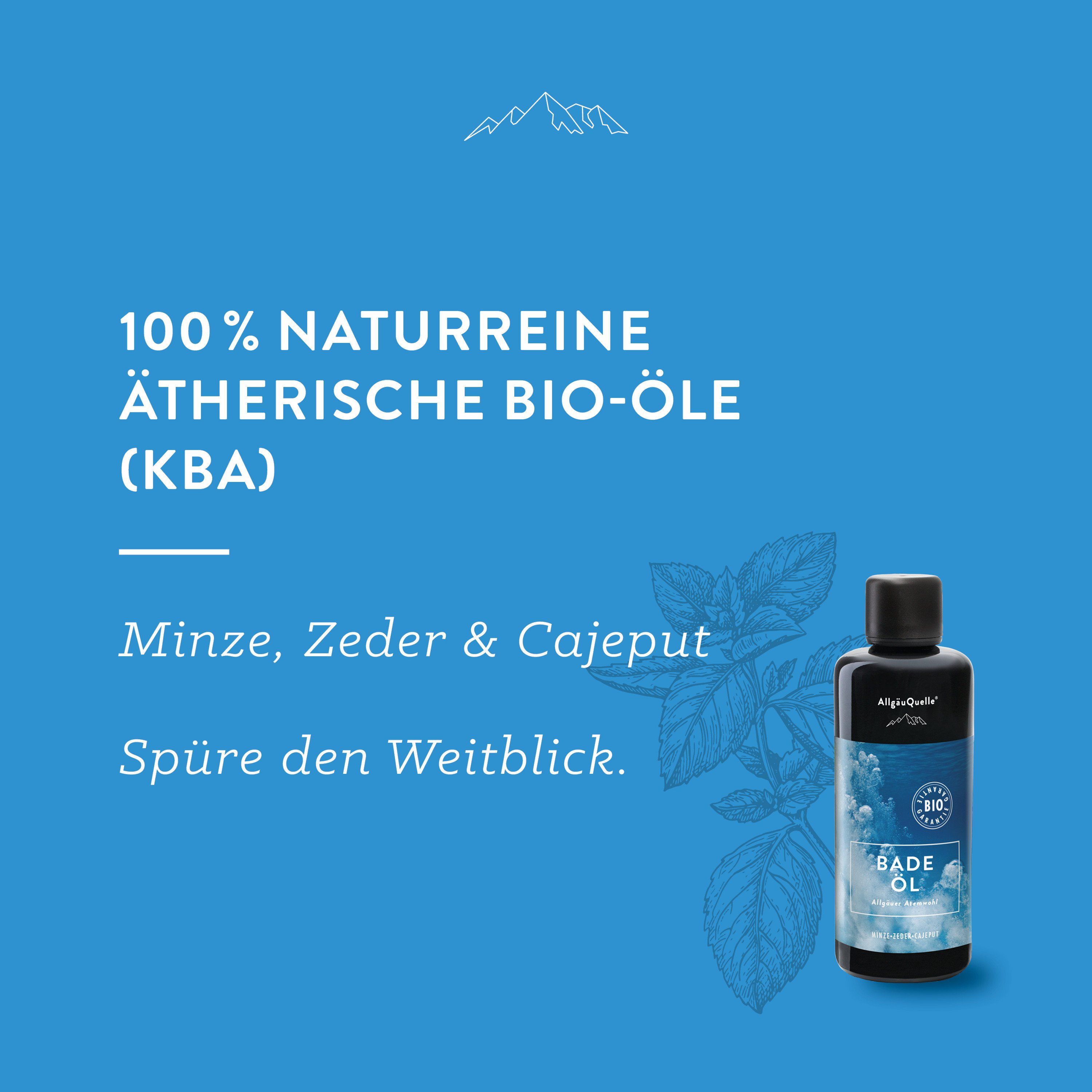 Allgäuquelle Bio Badeöl Badezusatz Atemwohl Badeduft Minze, Thymian, Salbei 100 ml Flakon