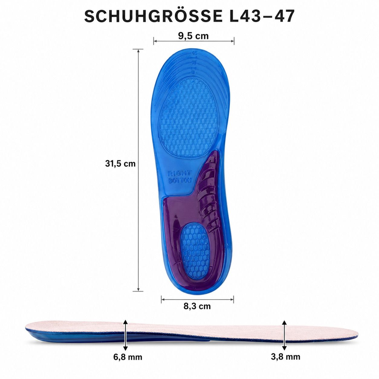 COOL-i Gel Einlegesohlen,Orthopädisch, stoßdämpfend & weich für Ferse und müde Füße, waschbar
