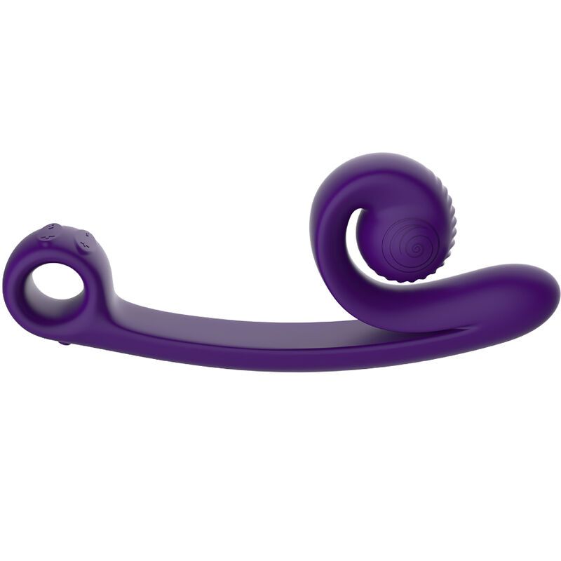 Lila Stimulator mit spiralförmigem Kopf und Ring. Glatte Oberfläche, ergonomisches Design.