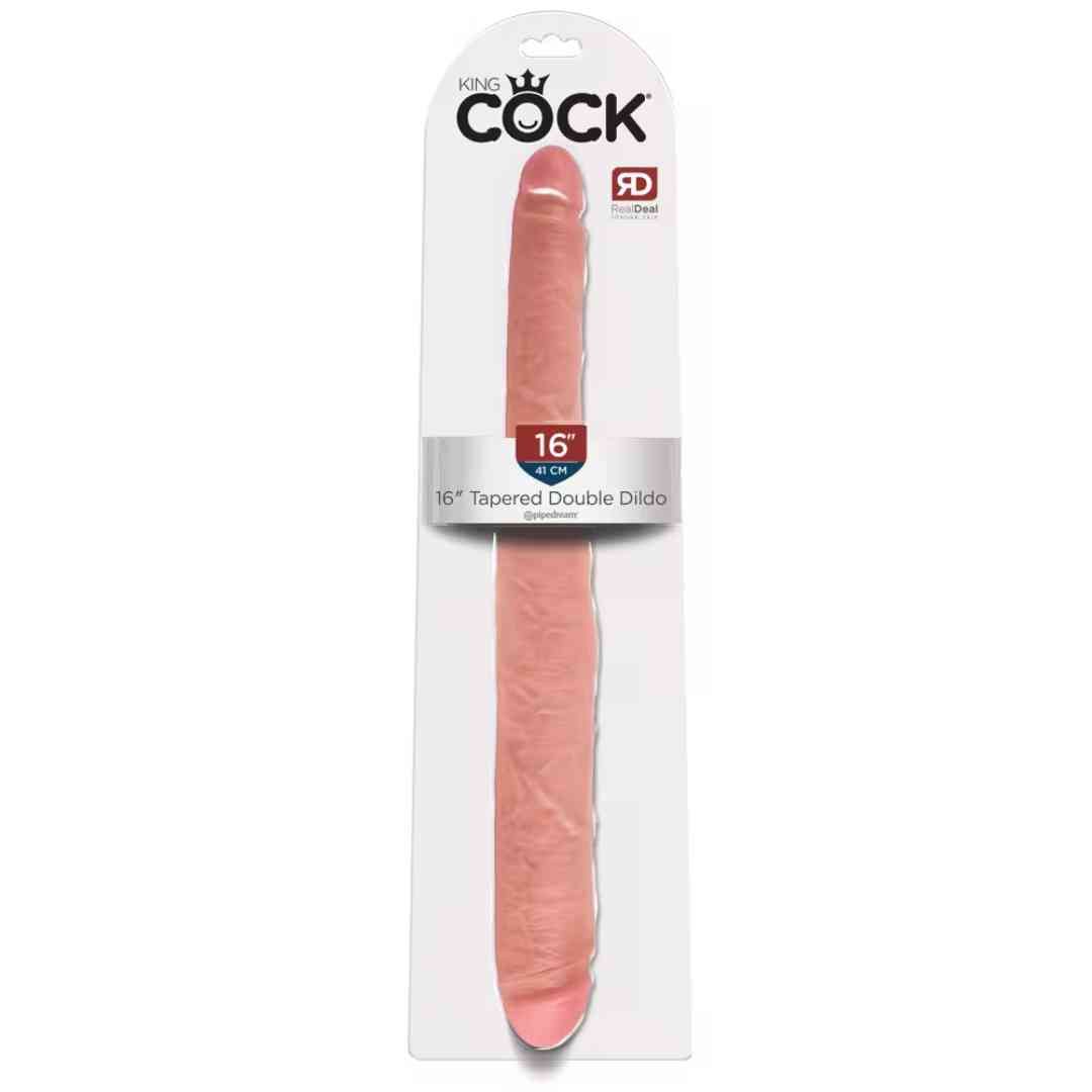 Doppeldildo in Verpackung. Rosa, 16 cm. Marke King Cock. Tapered Double Dildo.