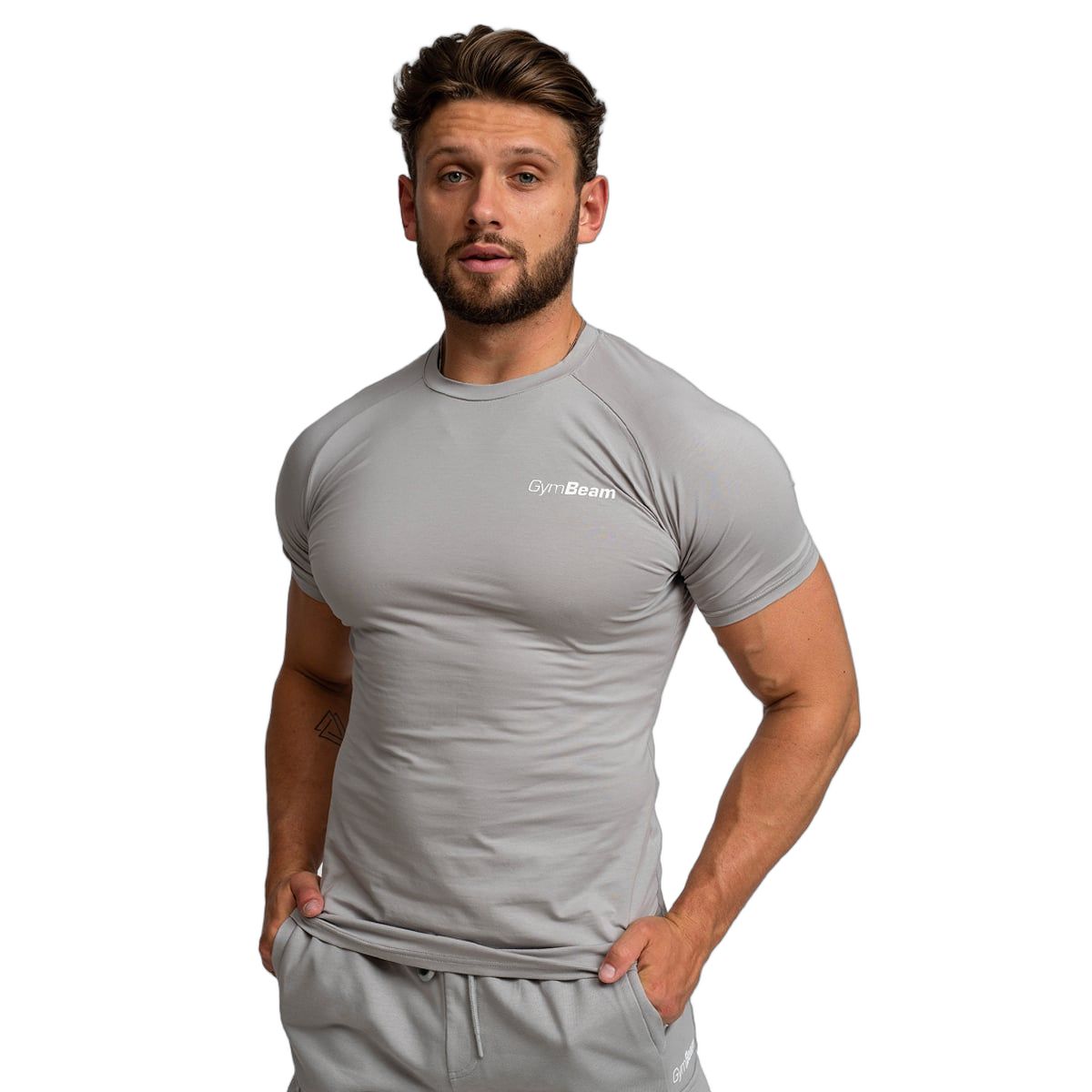 GymBeam T-Shirt Herren slim mit Kurzarm und verlängertem Schnitt in Grau 1 St
