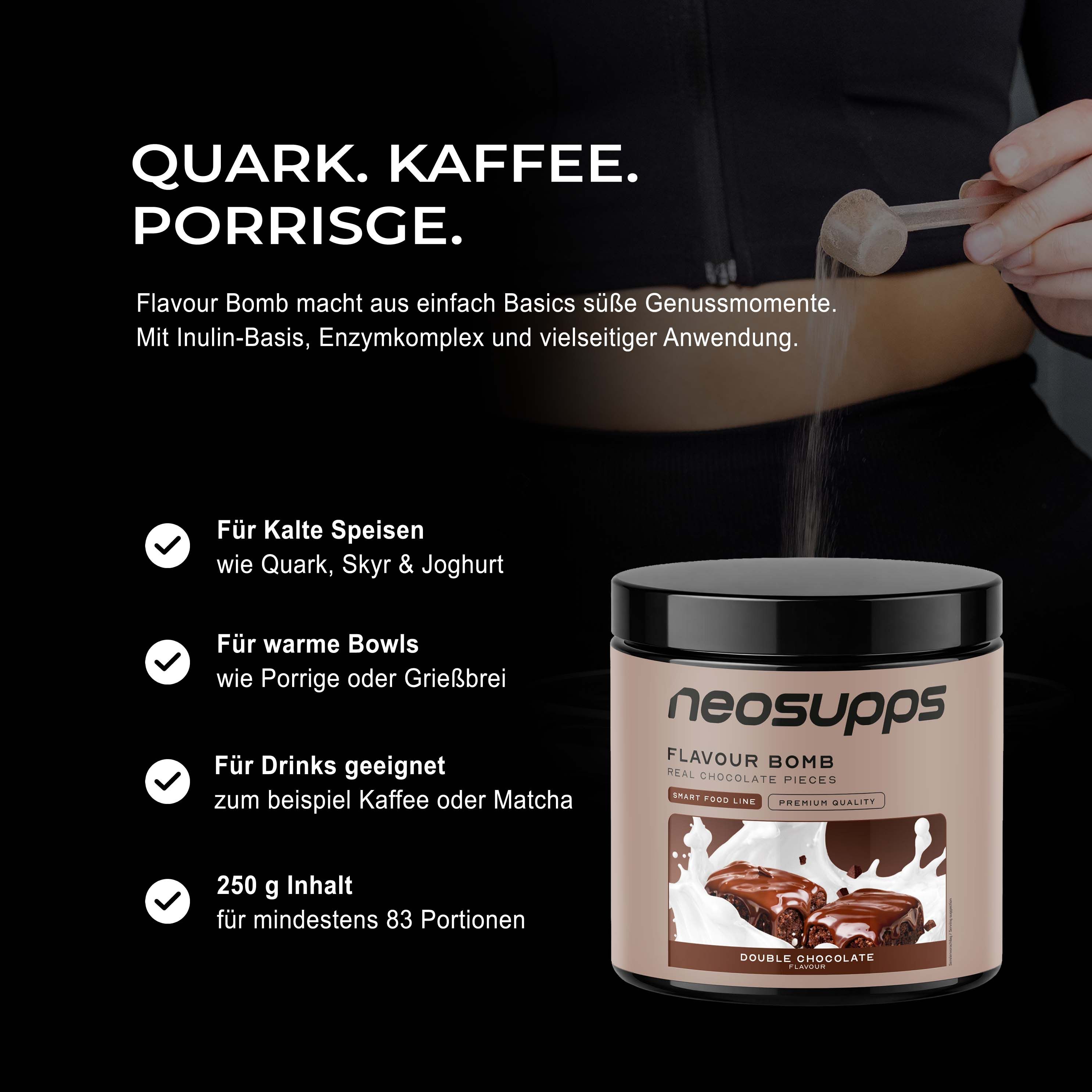 Neosupps Flavour Bomb für Quark, Kaffee und Porridge. 250g Inhalt.