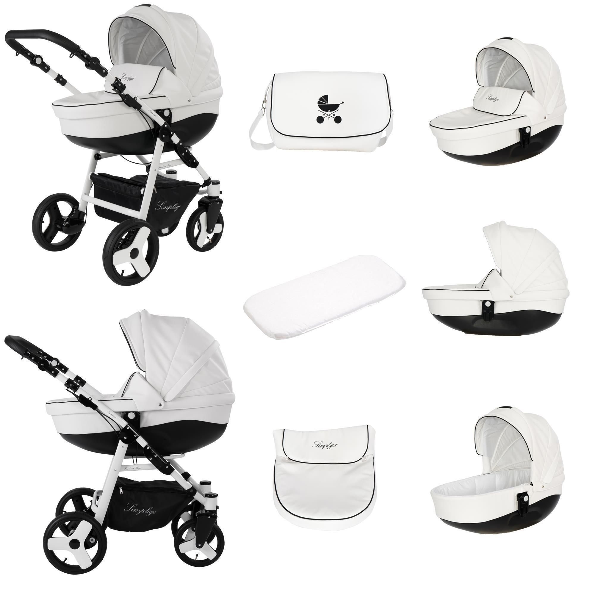 Friedrich Hugo Simpligo 4 in 1 Kinderwagen Komplettset ISOFIX Basis Luftreifen, Weiß (Kunstleder)