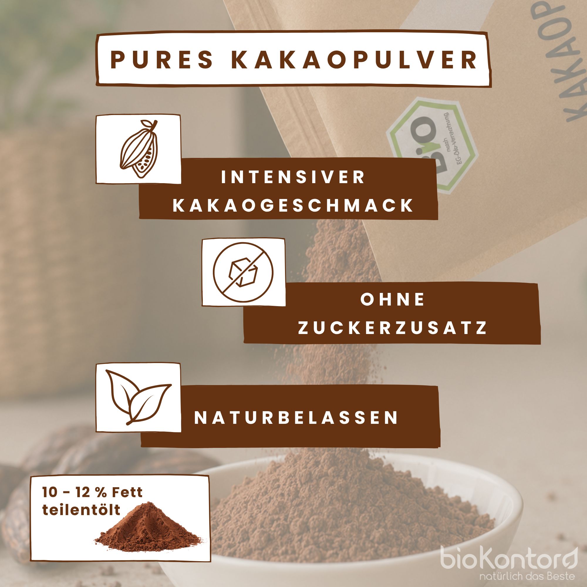 bioKontor Kakaopulver teilentölt - nicht alkalisiert