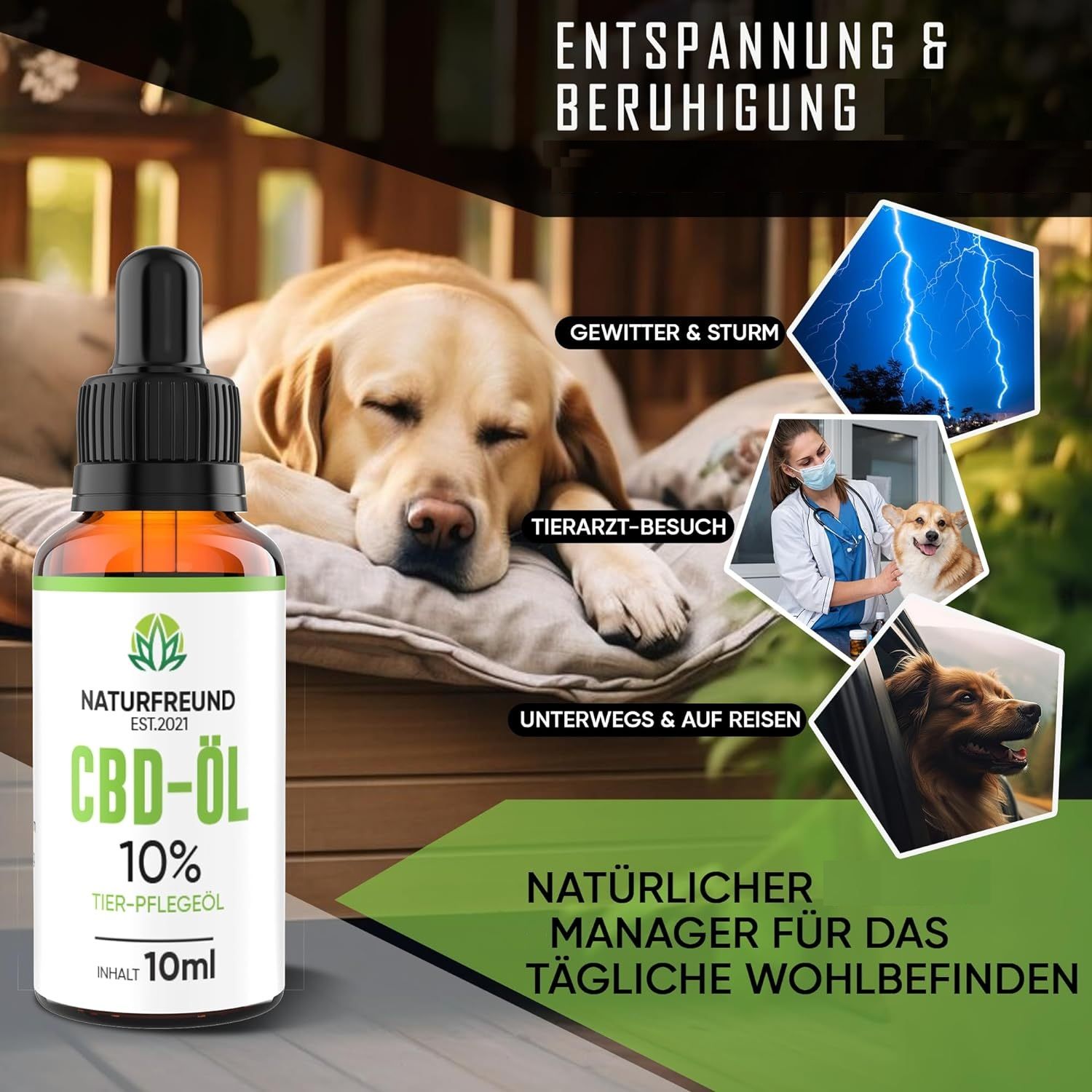 NATURFREUND® Premium CBD Öl 10% für Hunde & Katzen Hanföl