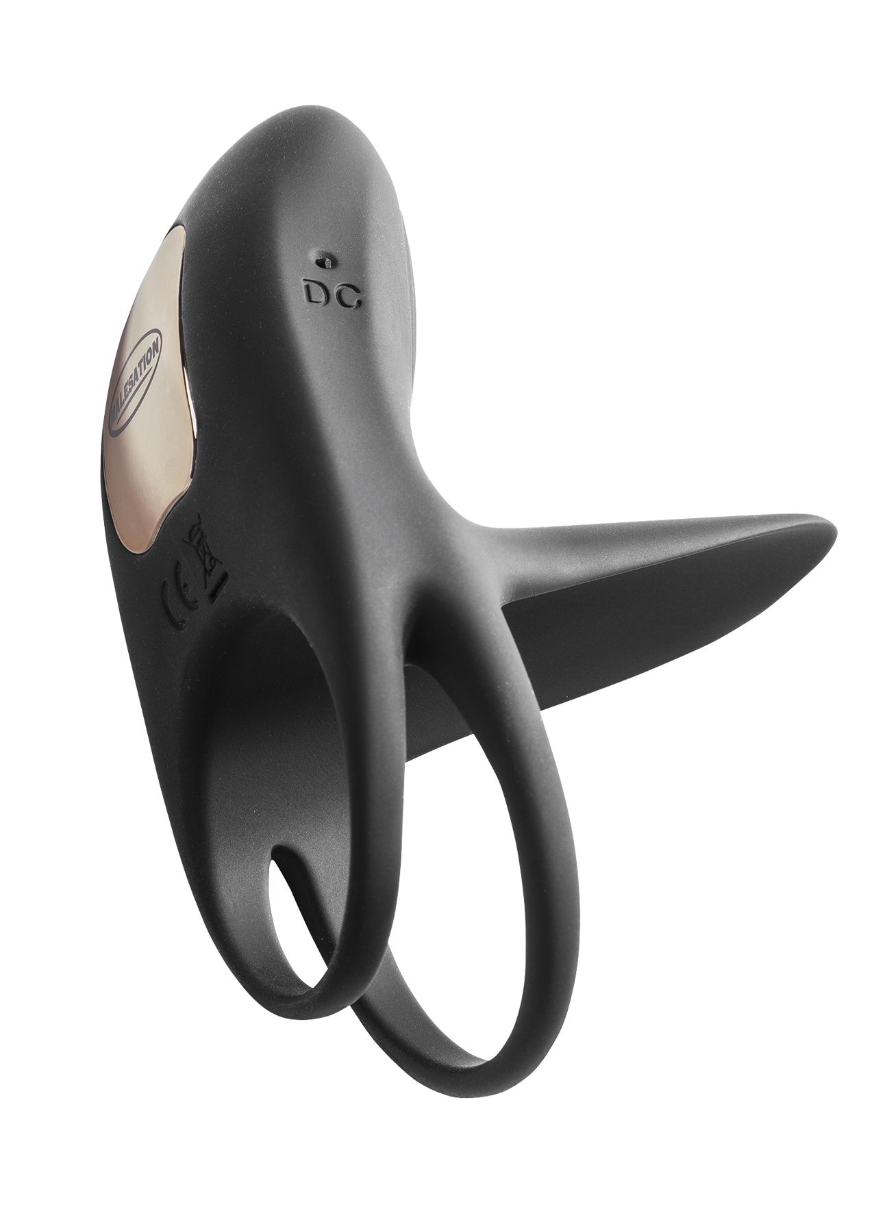 Schwarzer Vibrationsring mit Bedienfeld. Auf dem Bedienfeld steht "MALESATION".