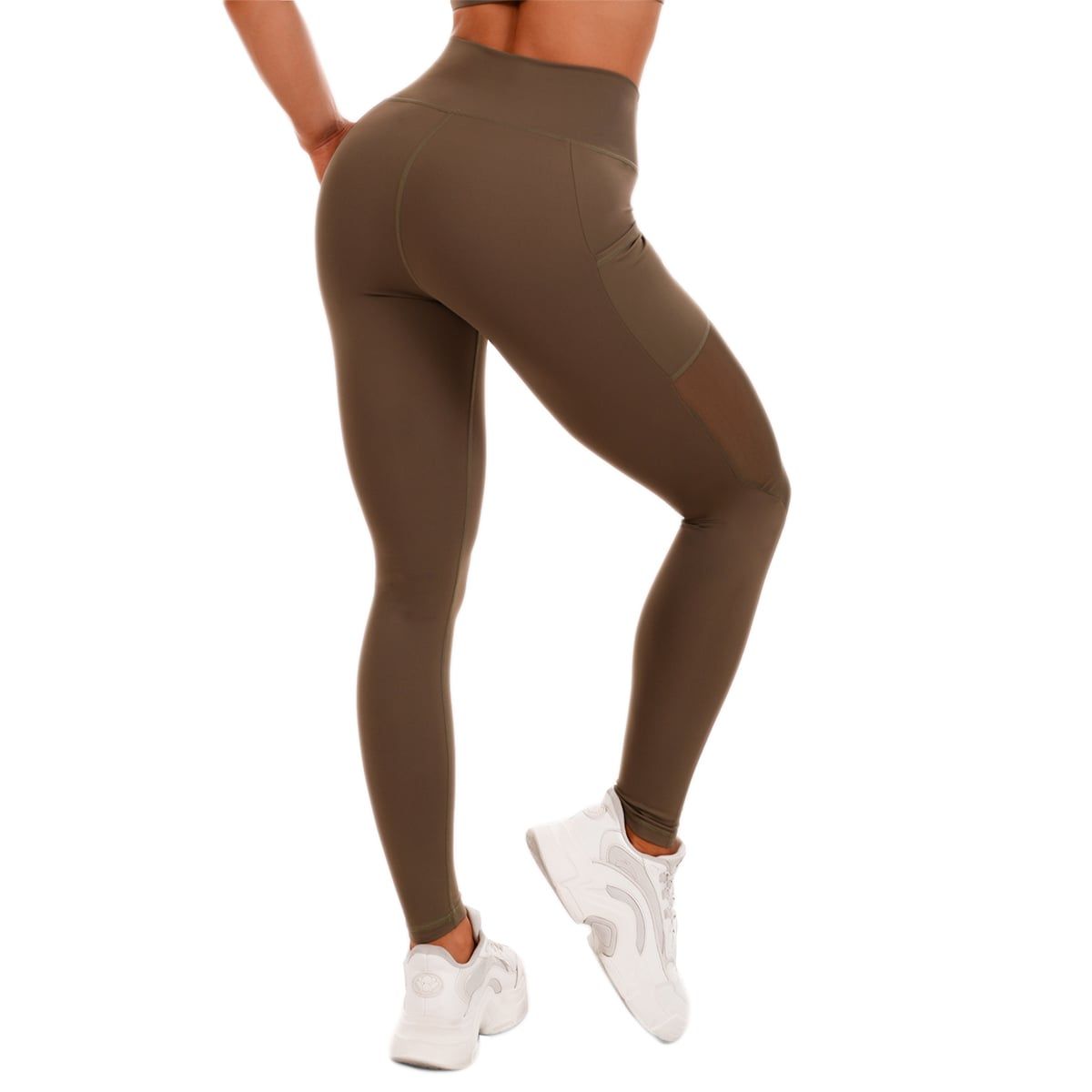 GymBeam Leggings Damen hohe Taille Mesh-Panel Taschen Olive