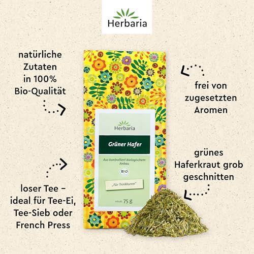 Herbaria Grüner Hafer Tee, 75g Packung mit losem Kraut.