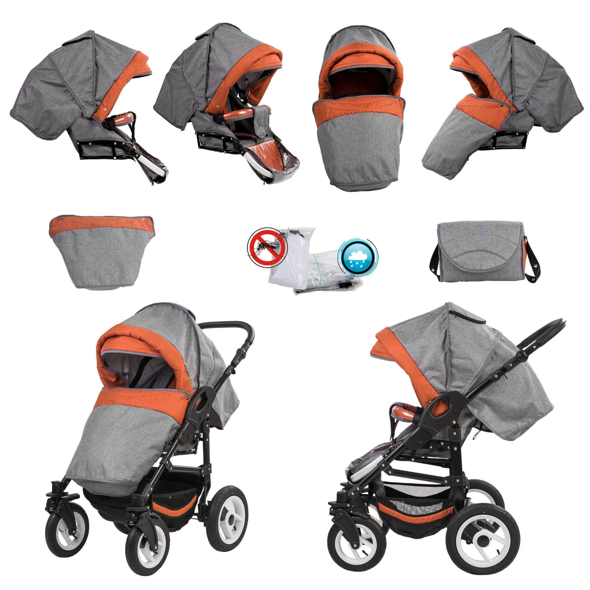 Bebebi Florenz 2 in 1 Kombikinderwagen Luftreifen, Spirito Orange Black