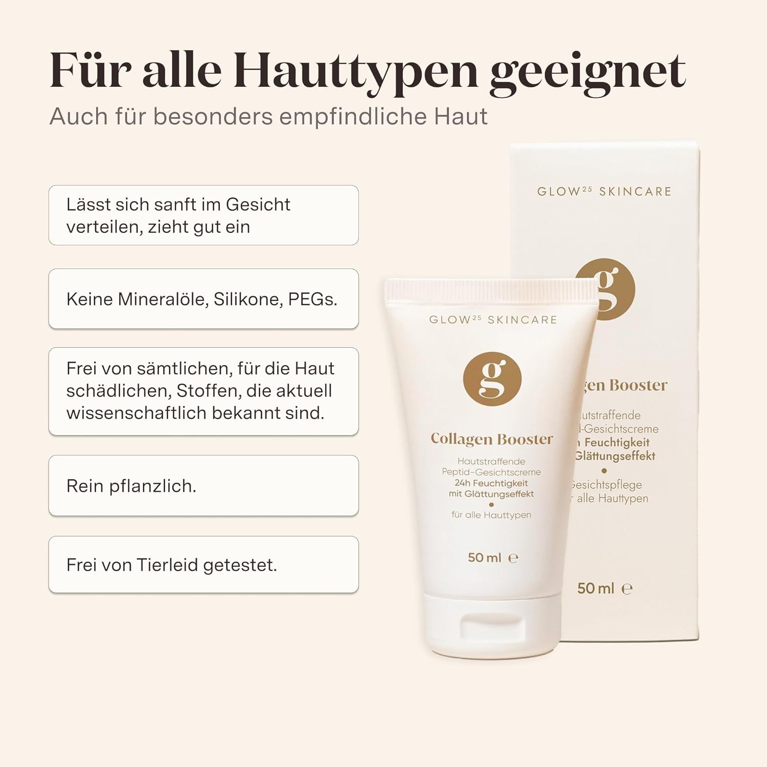 Glow25® Kollagen Booster Creme [50 ml] | Gesichtscreme | mit Hyaluronsäure und Vitamin C
