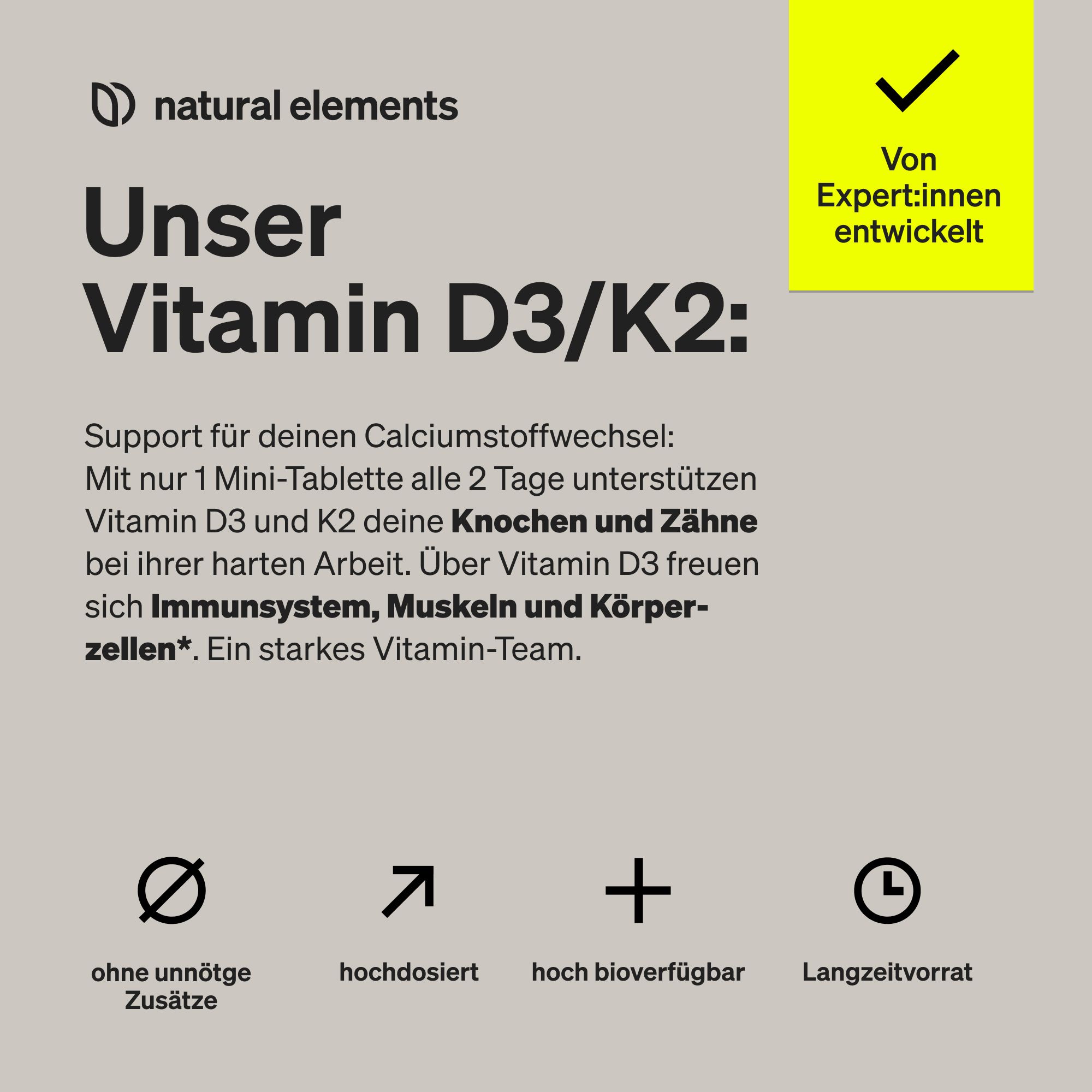 natural elements Vitamin D3 + K2 – > 99,7% all-trans MK-7 & 2000 IE Vitamin D3 – 240 Tabletten
