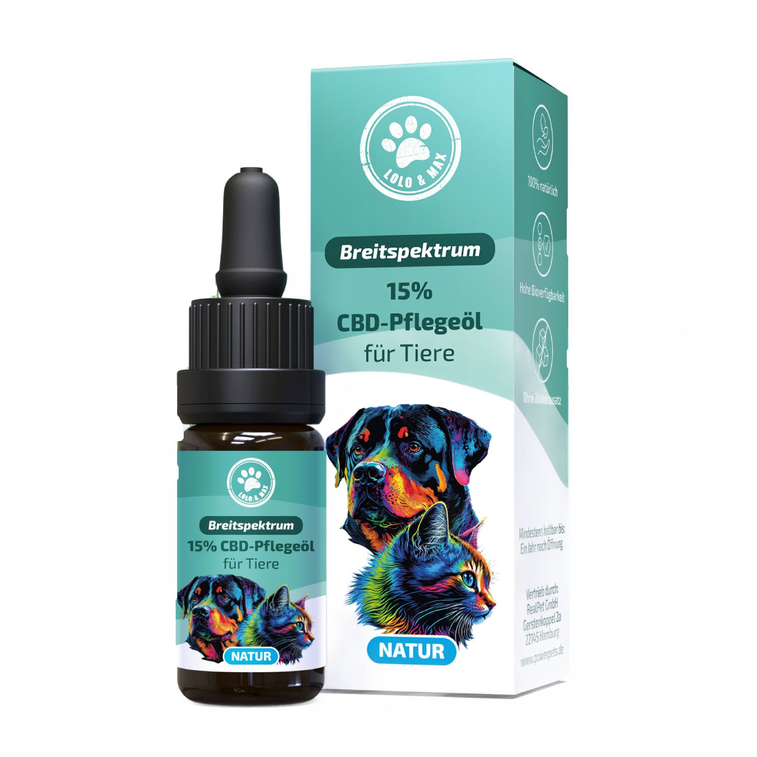 CBD Öl aus Deutschland - Hunde und Katzen 15% Natur 10 ml