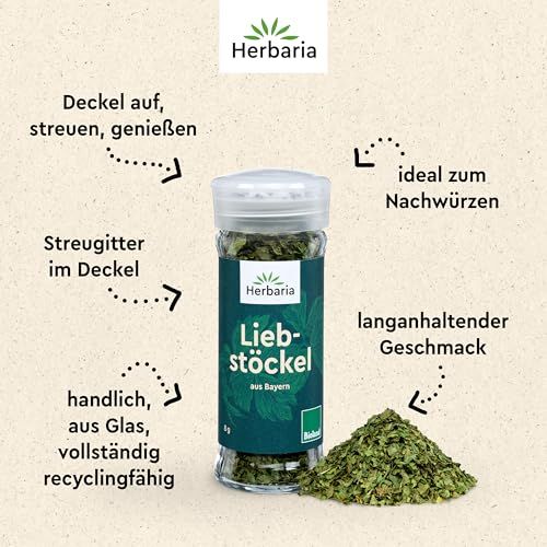 Herbaria Lieb-stöckel Kräuter im Glasstreuer, 8g. Mit Streugitter im Deckel.