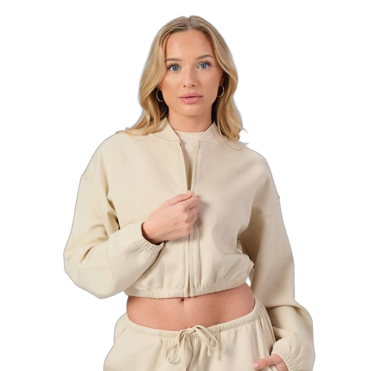 GymBeam Sweatshirt Damen cropped mit Reißverschluss Almond 1 St