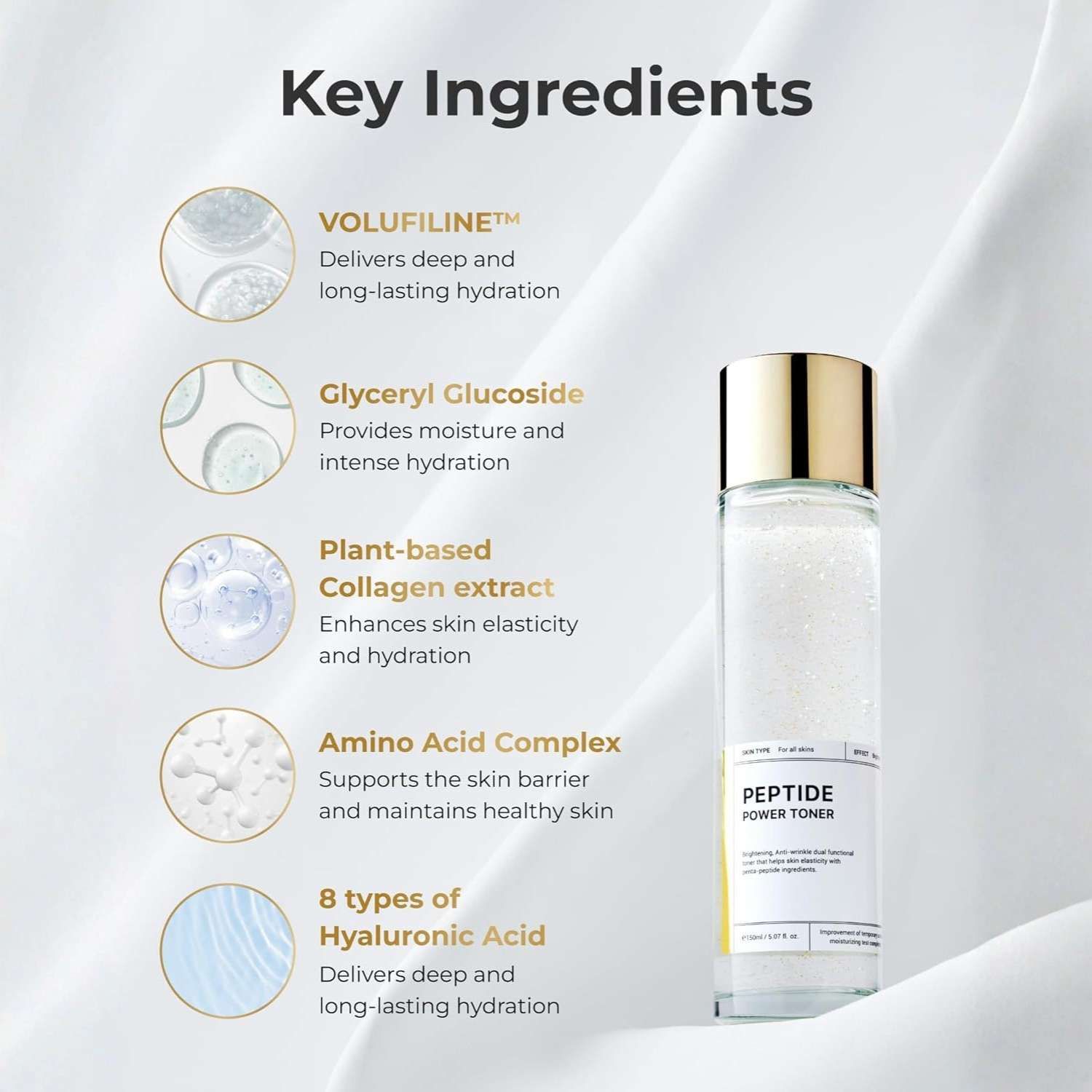 BOM Peptide Power Toner: Hauptinhaltsstoffe für tiefe Feuchtigkeit und Elastizität.