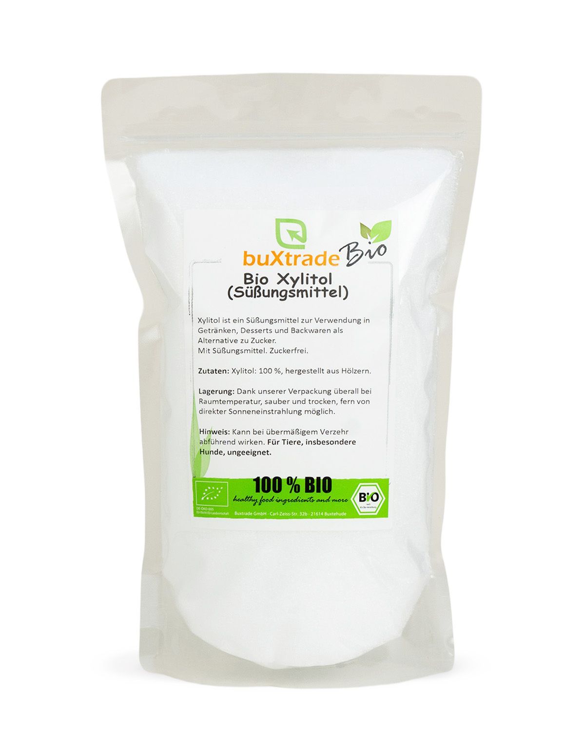 Verpackung von buxtrade Bio Xylitol (Süßungsmittel), 100% Bio.