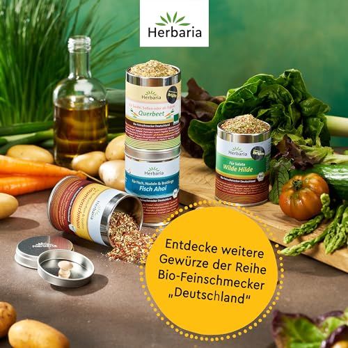 Herbaria Gewürzdosen "Deutschland" Reihe mit frischem Gemüse und Kartoffeln.