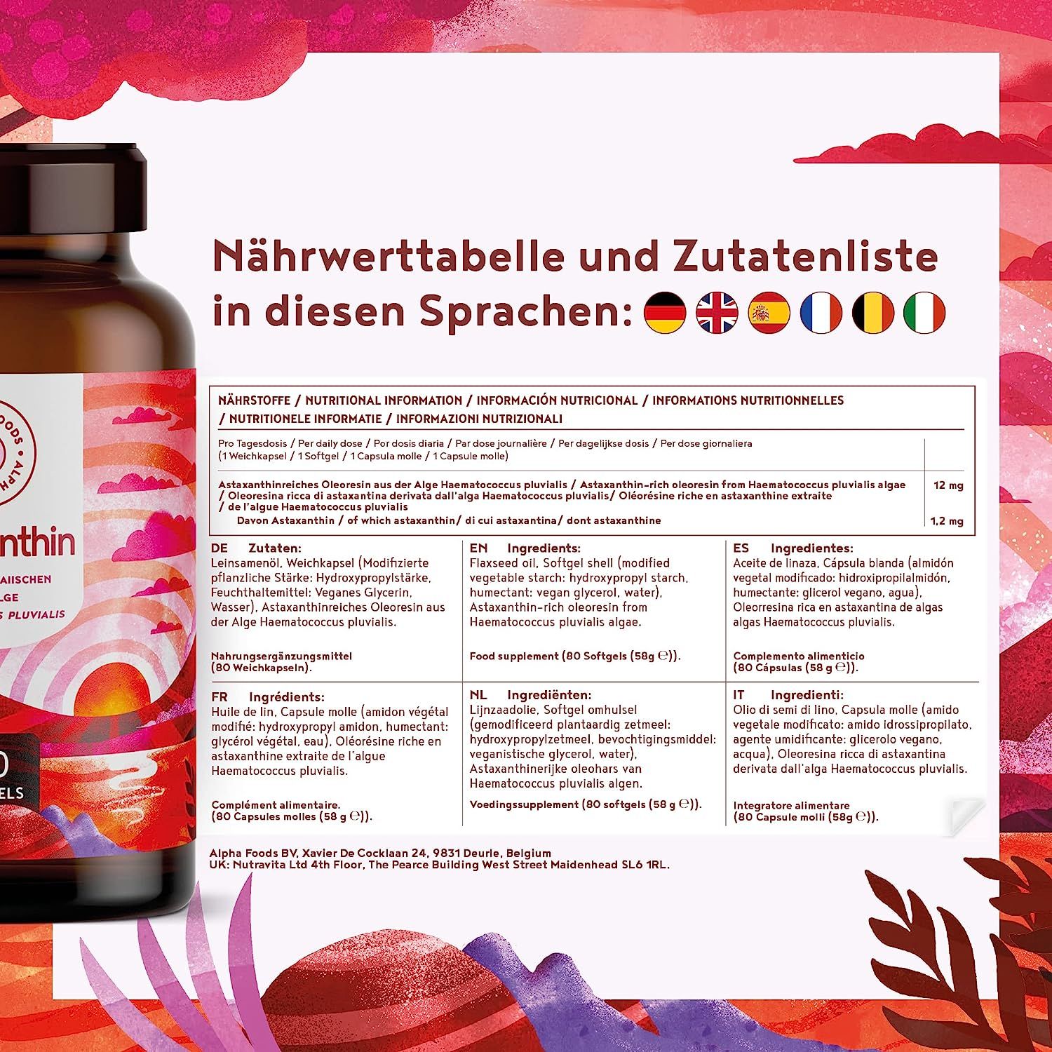 ASTAXANTHIN 1,2mg - vegan - Aus reiner Haematococcus Pluvialis-Mikroalge