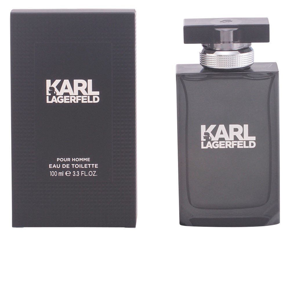 Schwarzer Flakon und Verpackung. Aufschrift KARL LAGERFELD. Eau de Toilette.