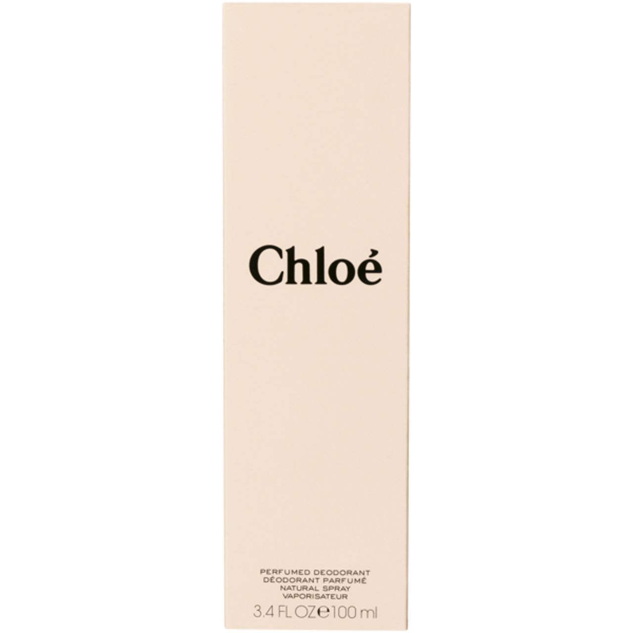 Rechteckige, beige Verpackung mit dem Schriftzug "Chloé".