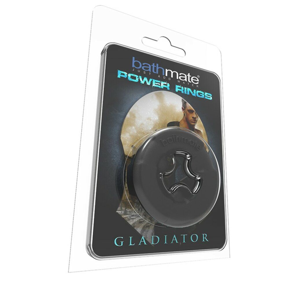 Verpackung mit schwarzem Ring, Aufschrift "bathmate POWER RINGS GLADIATOR".