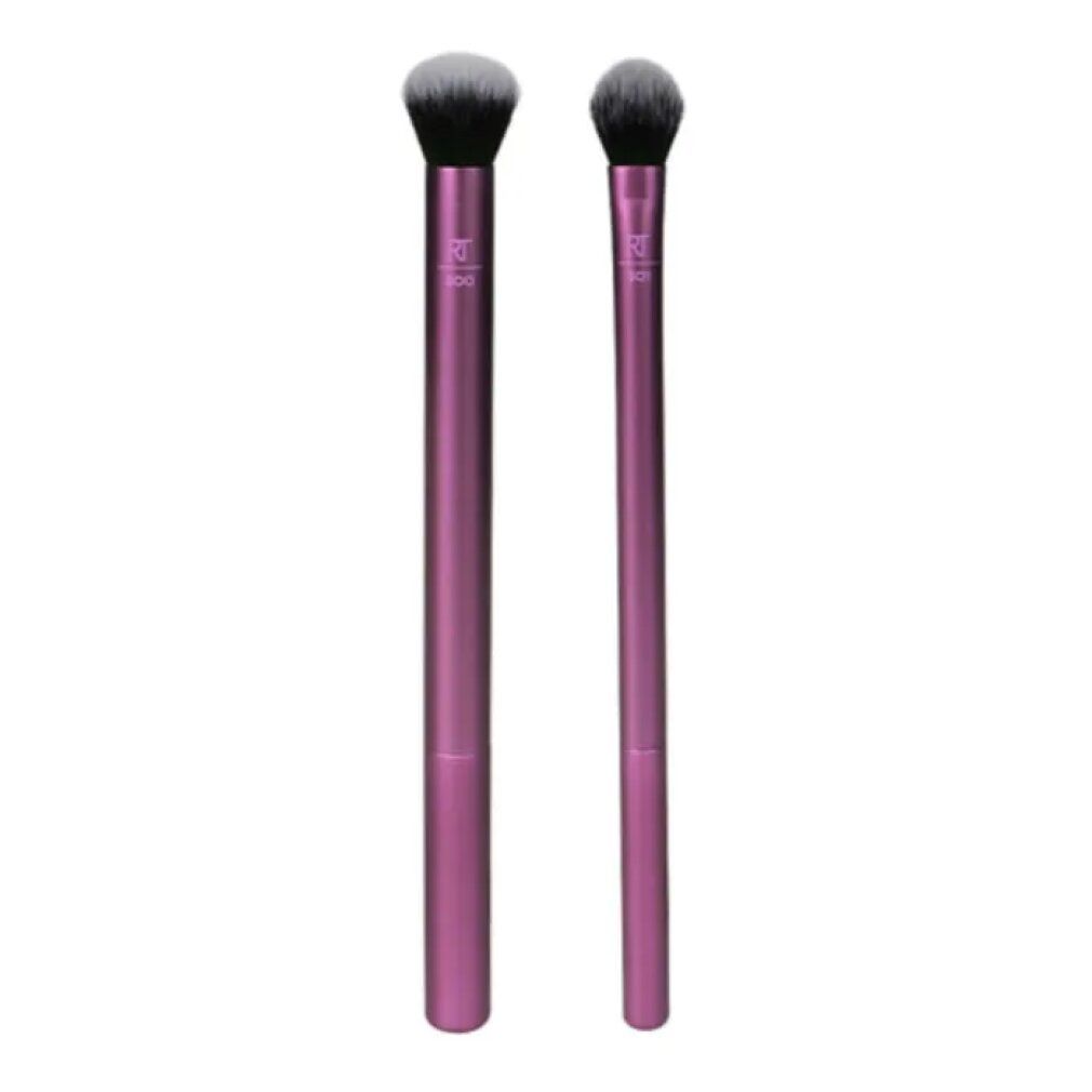 Zwei Augen-Make-up-Pinsel. Marke: Real Techniques. Pinsel mit rosa Griffen und schwarzen Borsten.