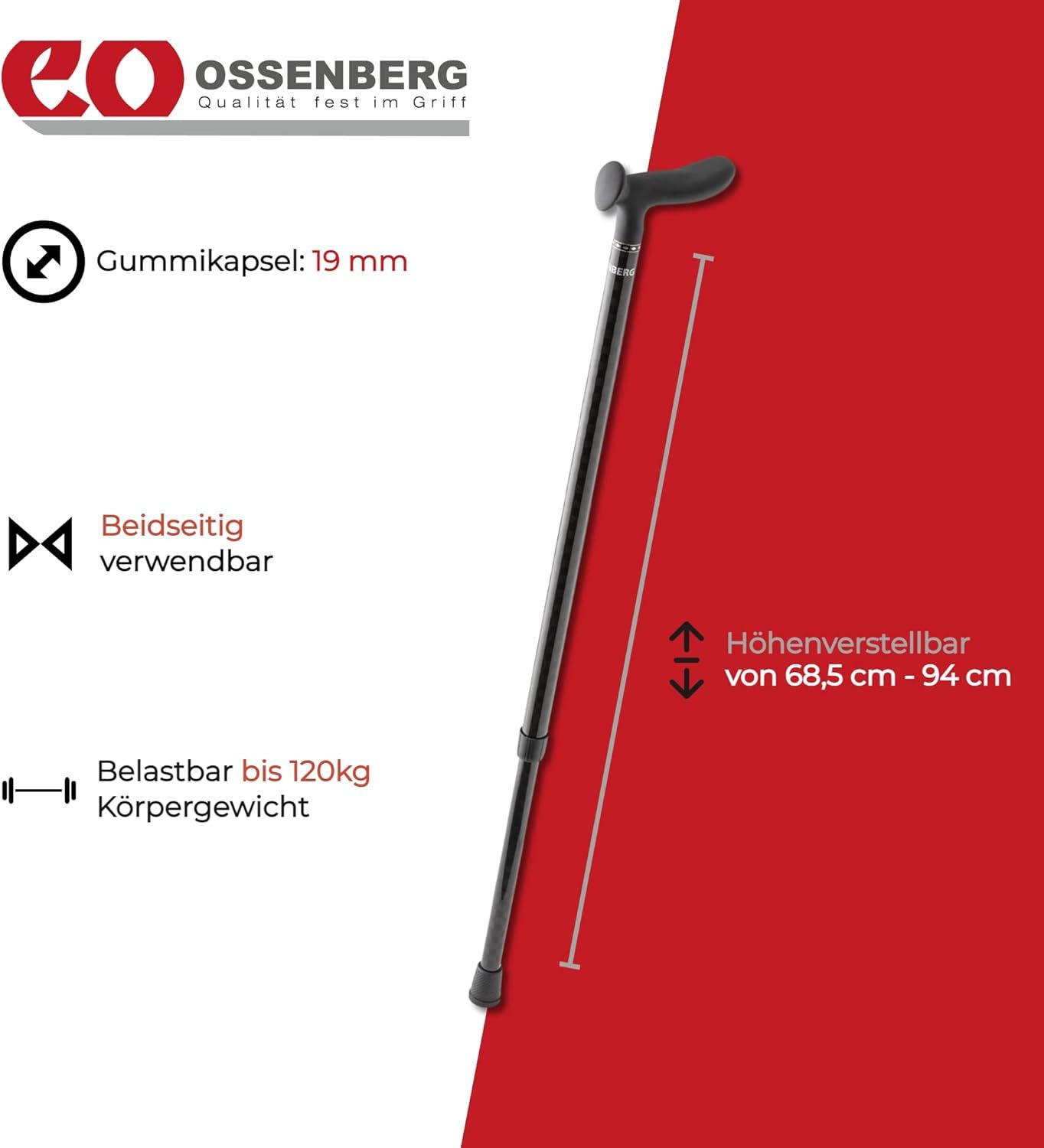 Ossenberg Carbonstock 120 kg – Druckknopf – Soft-Entenschnabelgriff – anthrazit Schachbrett