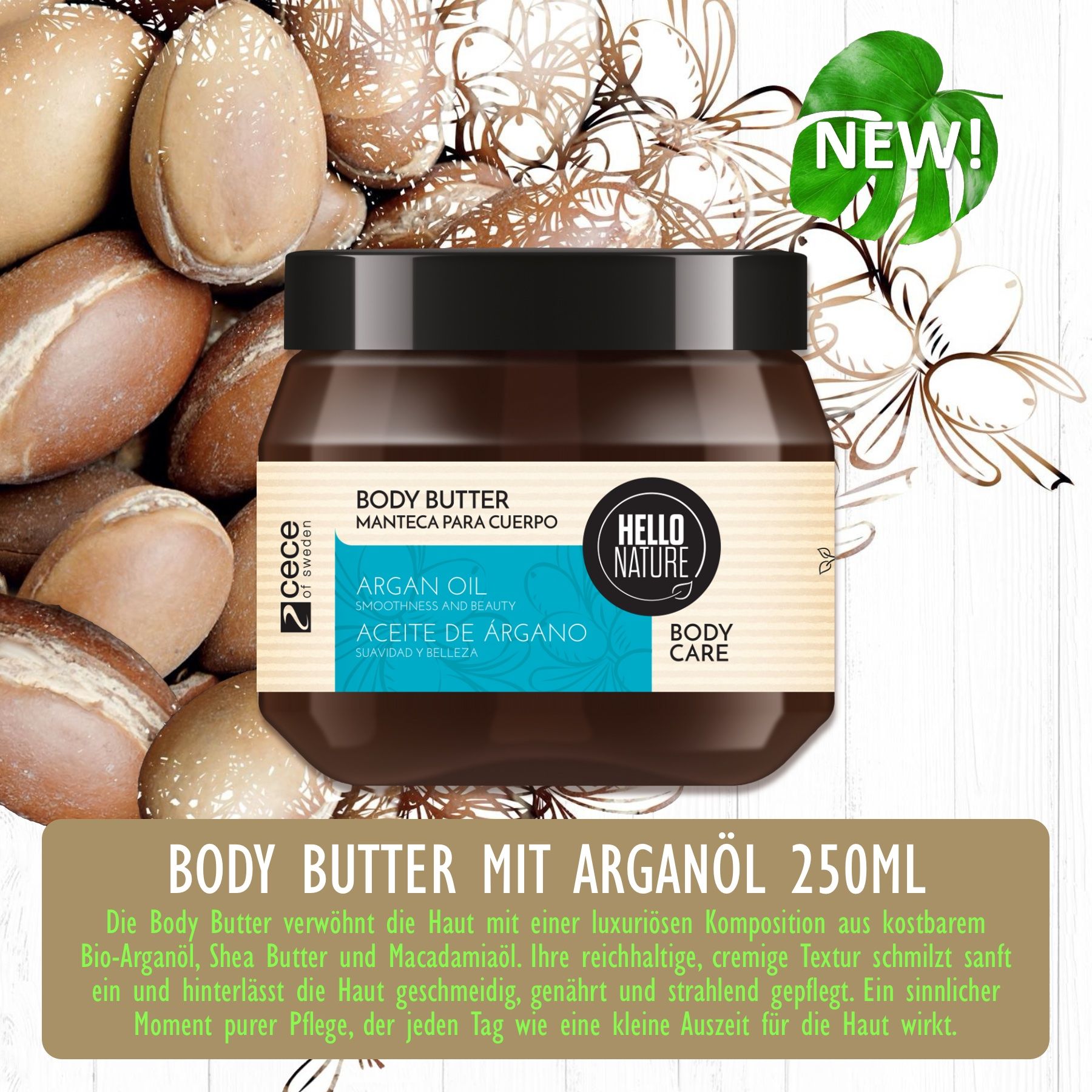 Hello Nature Körperbutter Body Butter für Hautpflege mit Arganöl