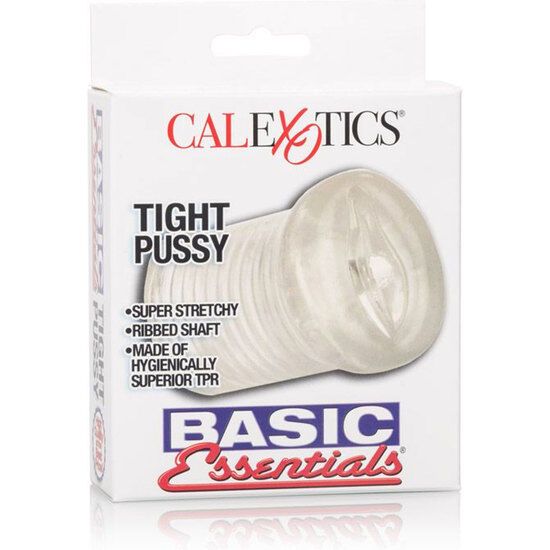 Verpackung mit Produkt. Aufschrift: CalExotics, TIGHT PUSSY, BASIC Essentials. Produkt abgebildet.
