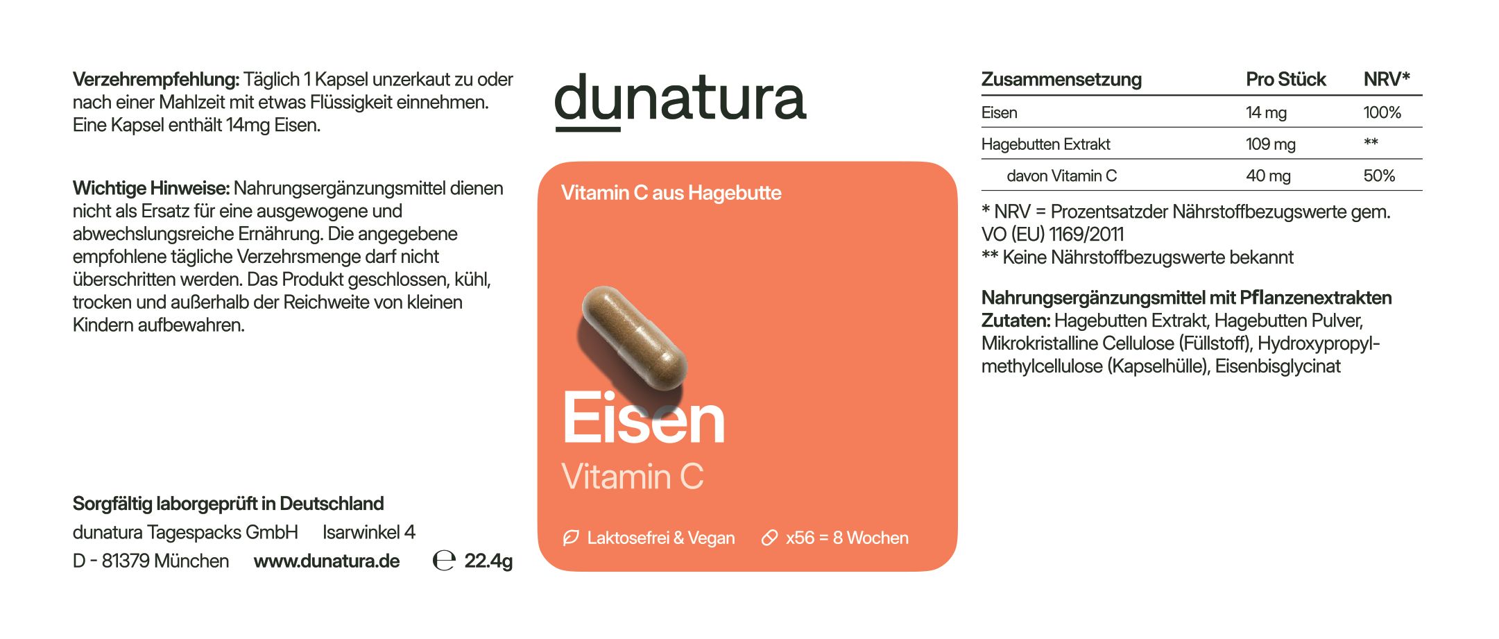 dunatura Eisen und Vitamin C Flasche