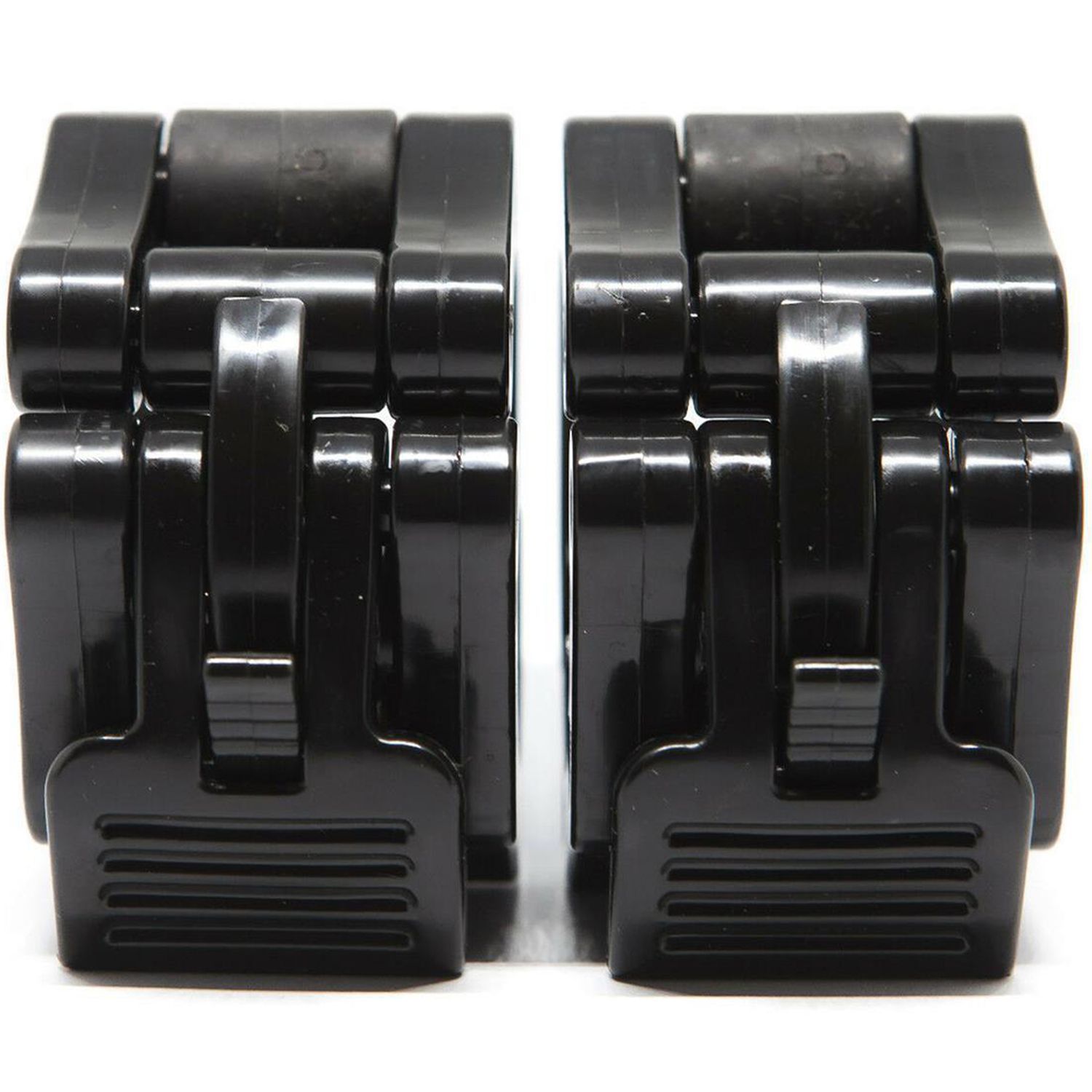 Zwei schwarze Schnellverschlüsse für Hantelstangen. Mit Hebelverschluss. Auf weißem Hintergrund.