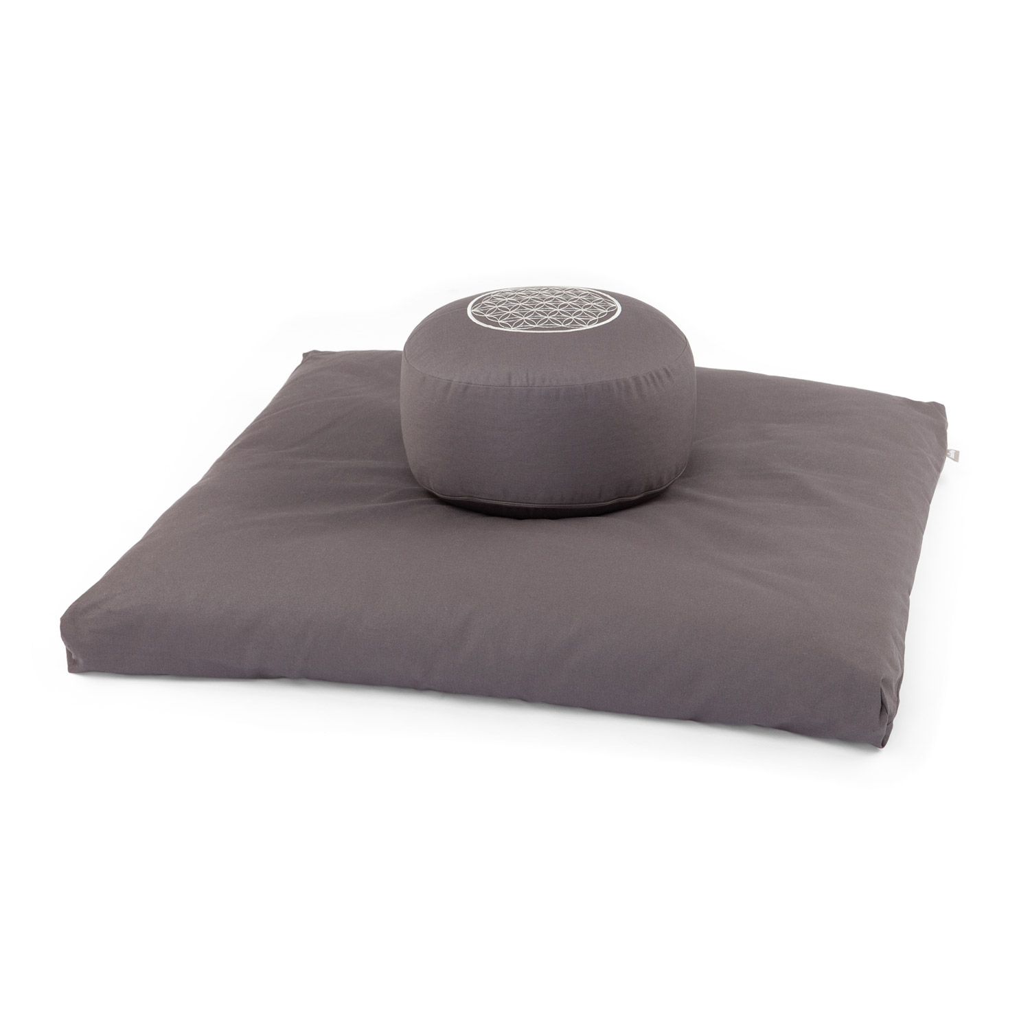 MediSet ECO Meditationskissen Rondo ECO anthrazit, Stick Blume des Lebens, KAPOK & Zabuton ECO