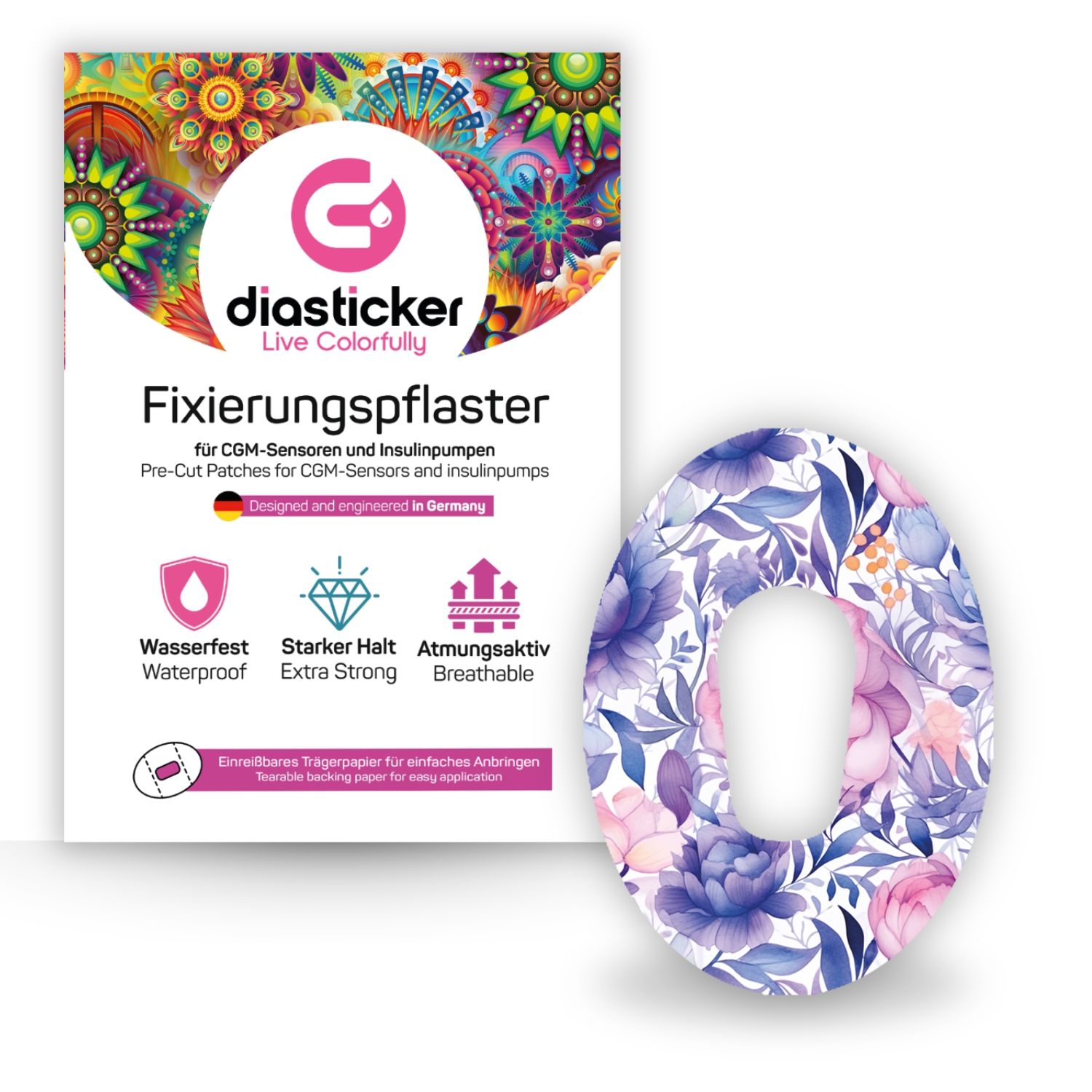 Diasticker® Dexcom G6 Fixiertapes "Purple Flowers"