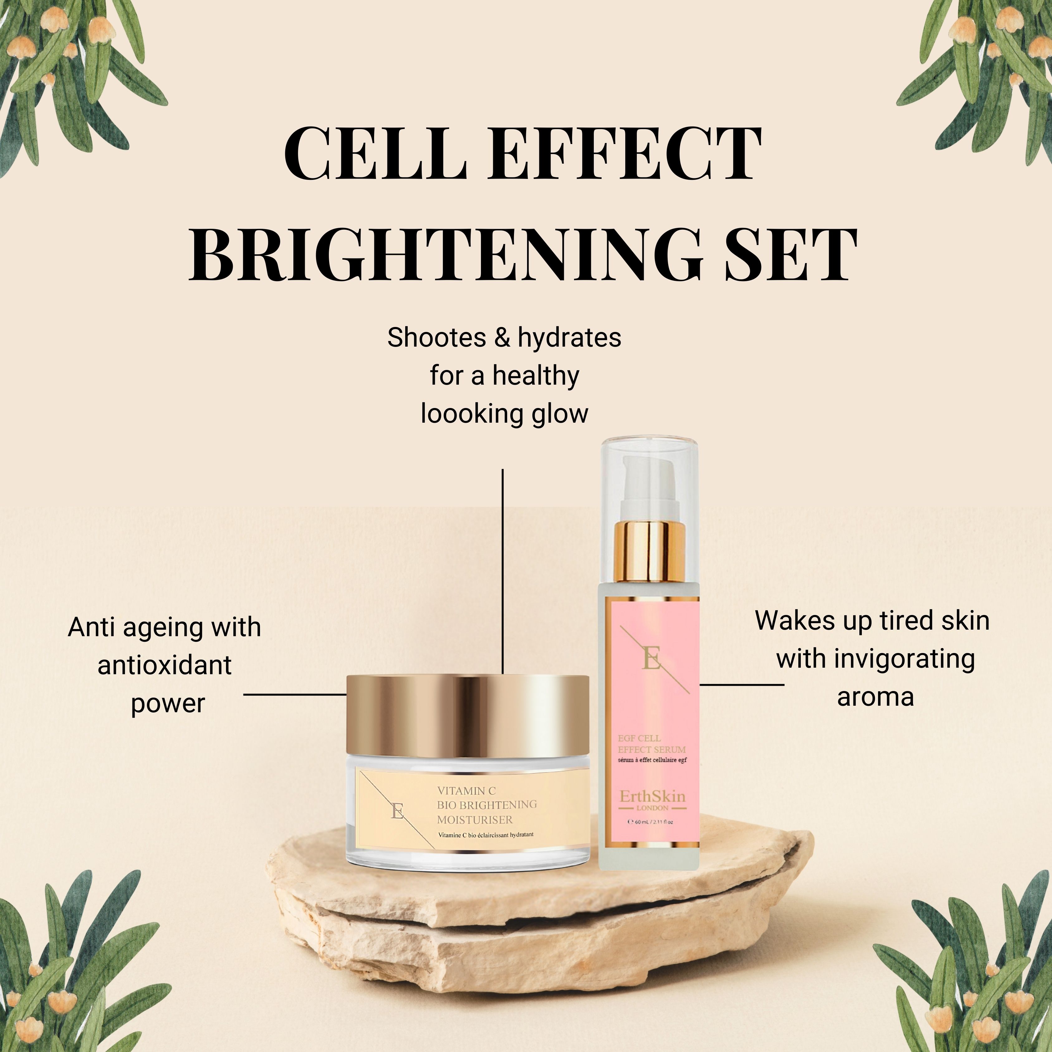 ErthSkin London Vitamin C Bio Brightening Moisturizer + EGF CELL EFFECT SERUM set