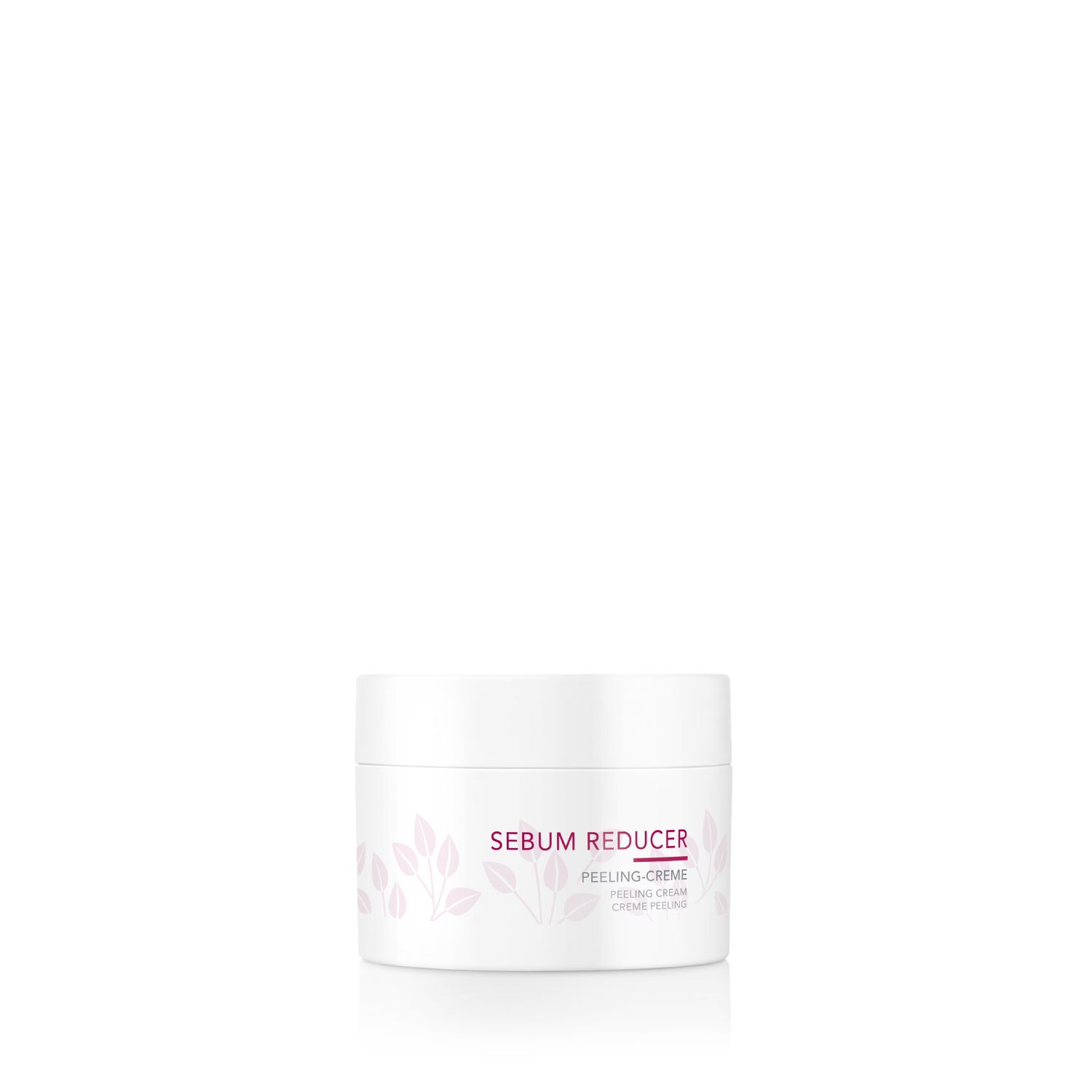 Weißes Tiegel mit Aufschrift SEBUM REDUCER PEELING-CREME.