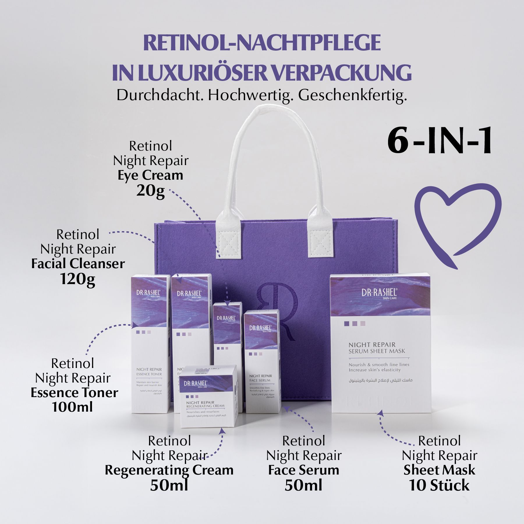 DR RASHEL Gesichtspflege-Set Retinol Anti-Falten Serum Cream Cleanser Toner