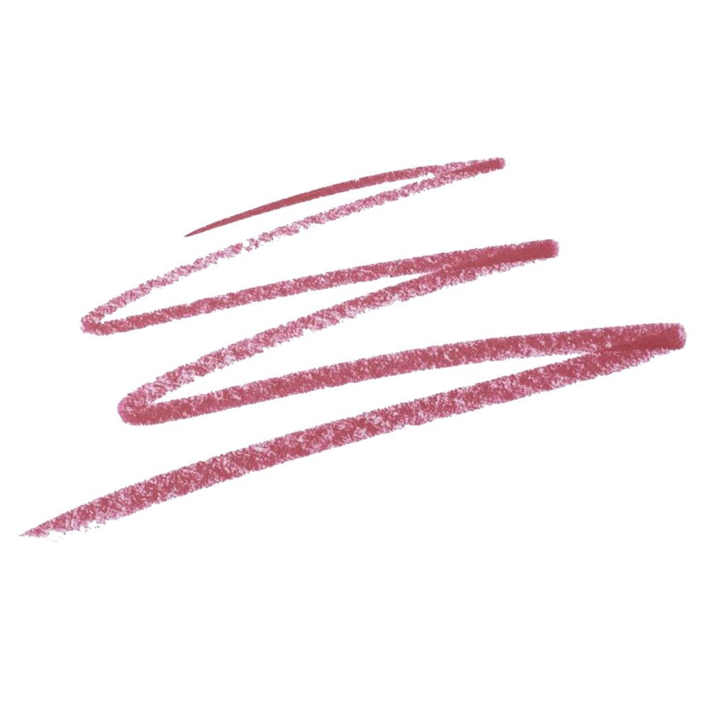 Rosa Lipliner-Strich. Die Farbe ist in einer geschwungenen Linie auf weißem Hintergrund aufgetragen.