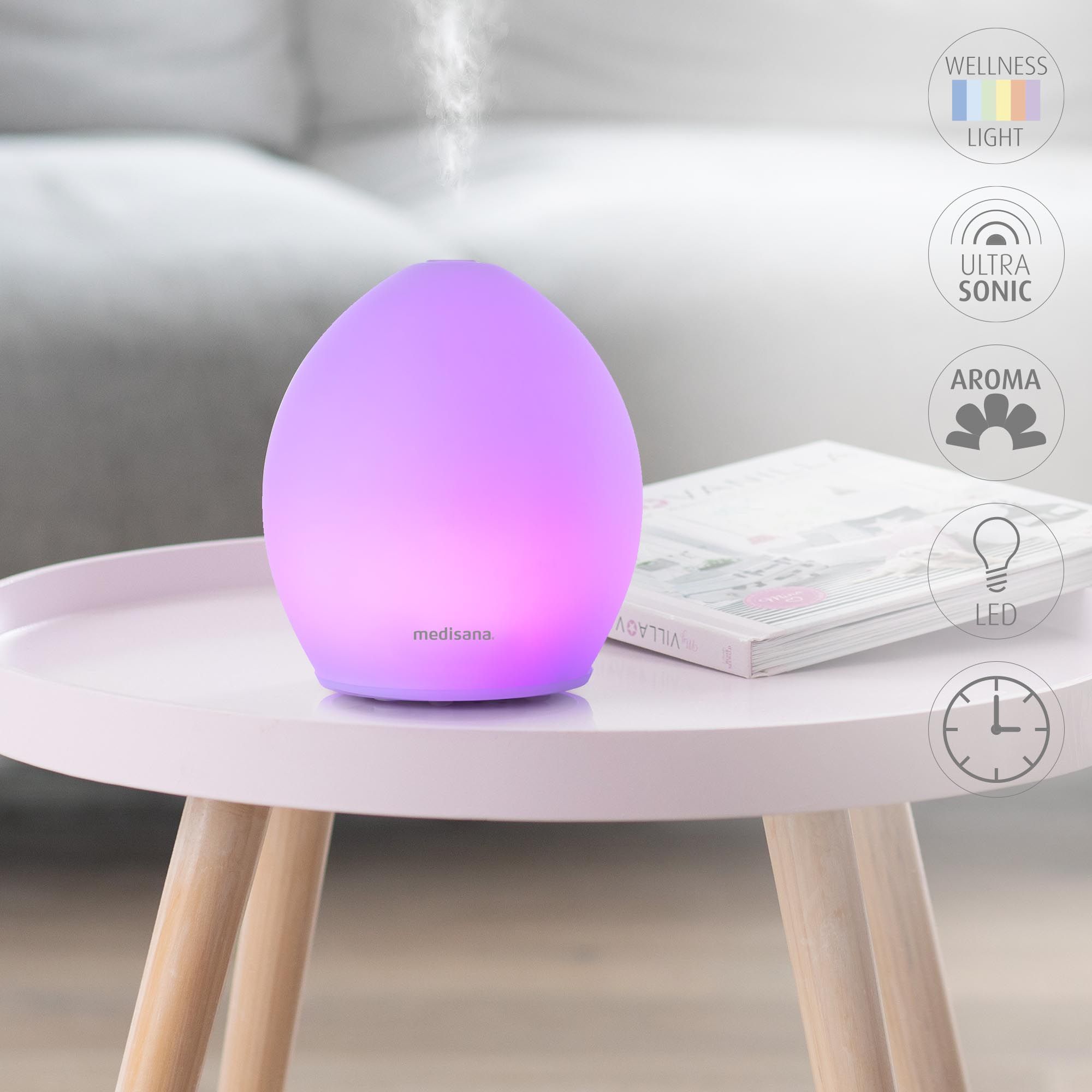 medisana AD 635 Aroma Diffuser aus Milchglas | mit Wellness-Licht in 6 Farben | Für Duftöle geeignet