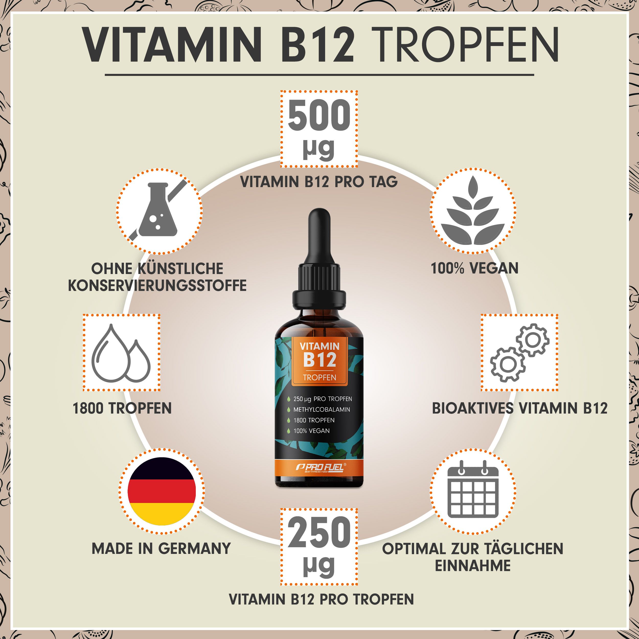 ProFuel - Vitamin B12 Tropfen 500 mcg bioaktives (Methylcobalamin) pro 50 ml