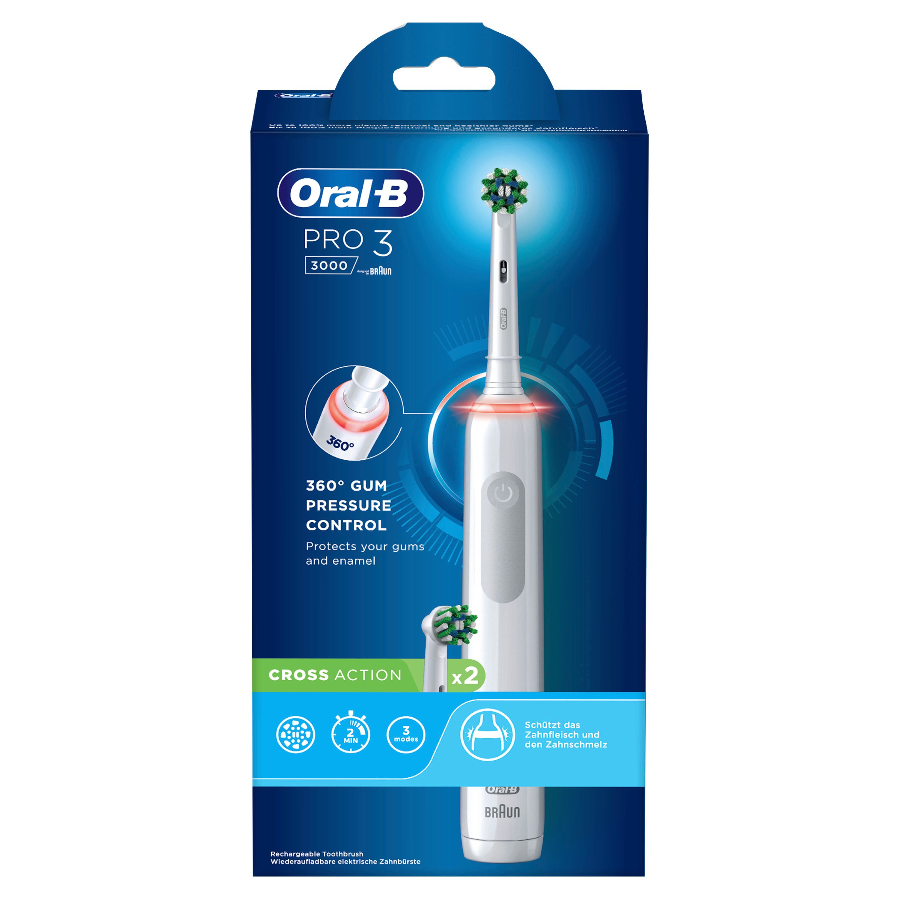 Oral-B - Elektrische Zahnbürste "Pro 3 - Cross Action" in Weiß