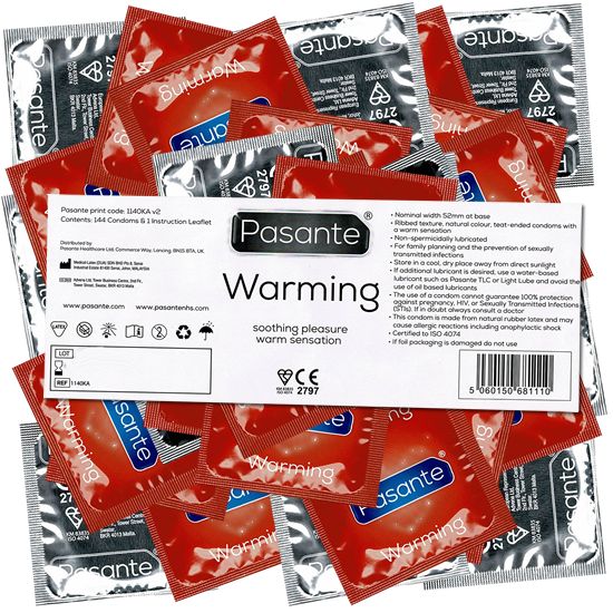Pasante *Warming* (Vorratspackung) gerippte Kondome mit Spezialbeschichtung (wärmend)