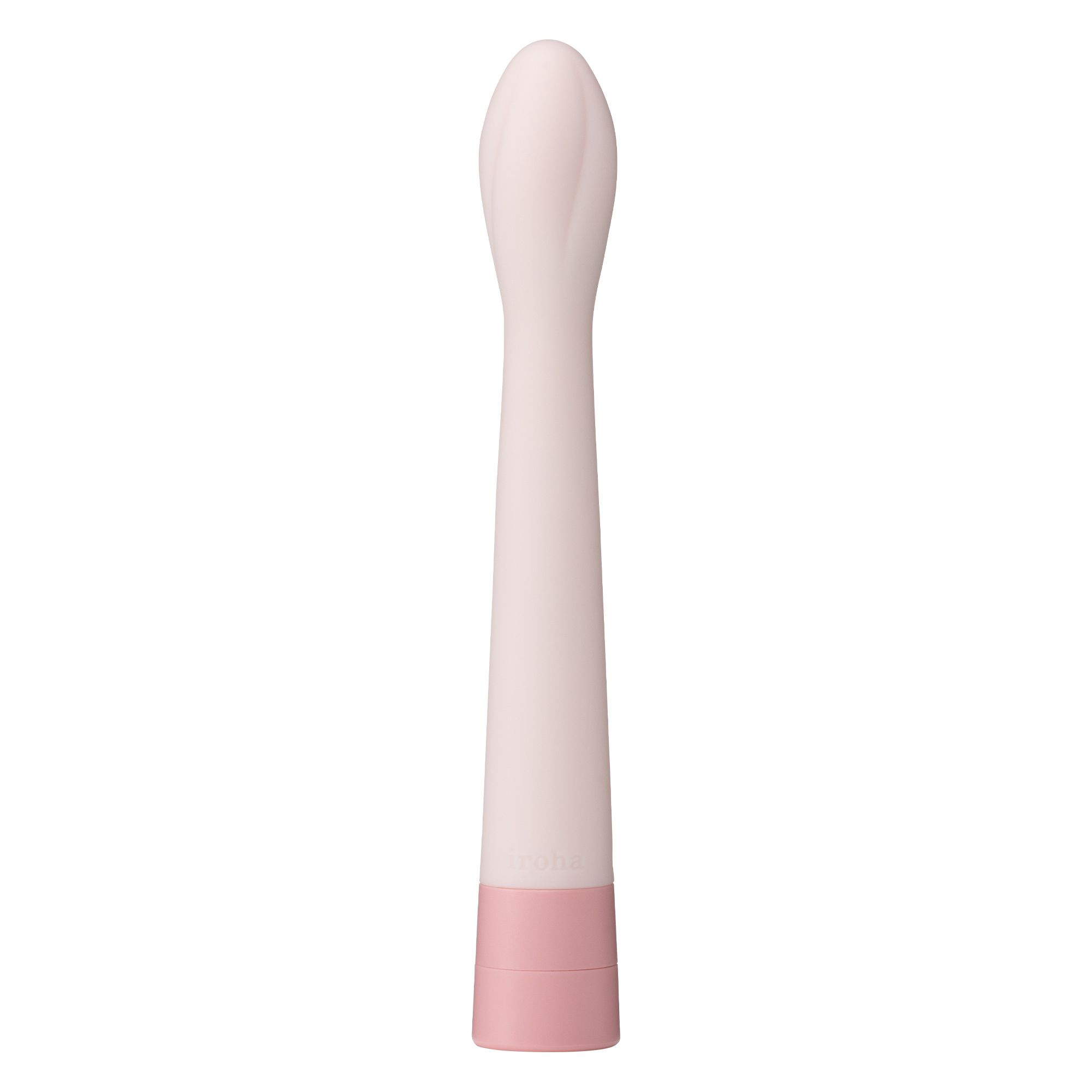Weiß-rosa Vibrator. Zylindrischer Schaft, abgerundete Spitze, rosa Basis. TENGA iroha koharu BENI.