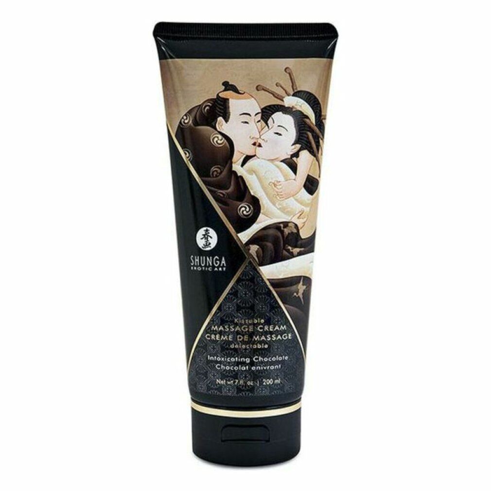 Shunga Massage Cream Flasche mit japanischem Kunstmotiv und Schokoladenduft.