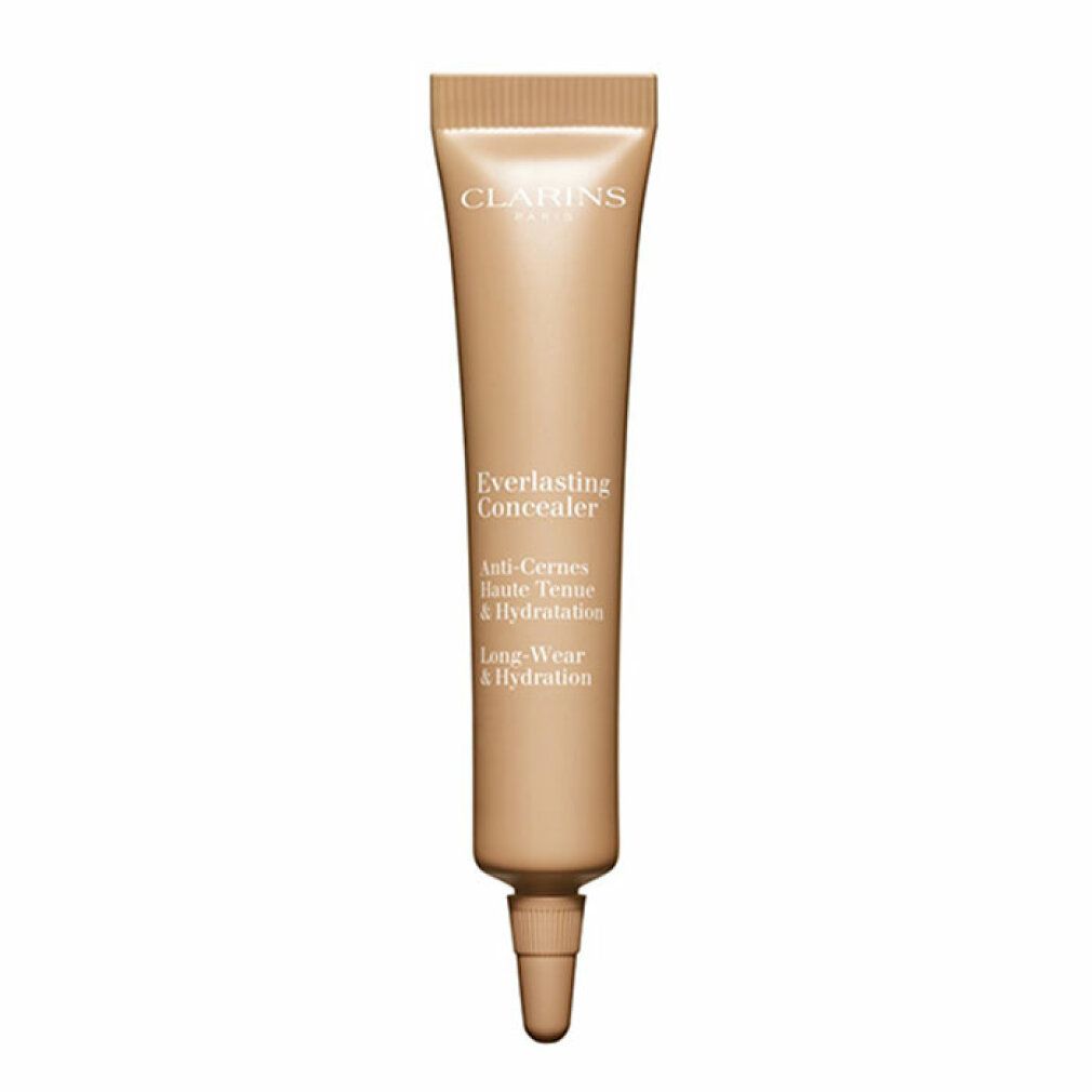 Clarins Everlasting Concealer 03 Tube. Beige, mit Applikatorspitze. Produktname und Marke sichtbar.