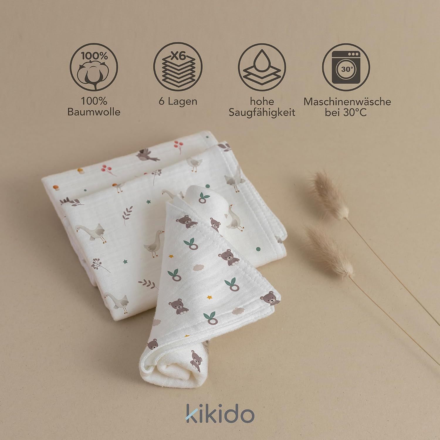 Kikido Mulltücher Baby 100% Baumwolle