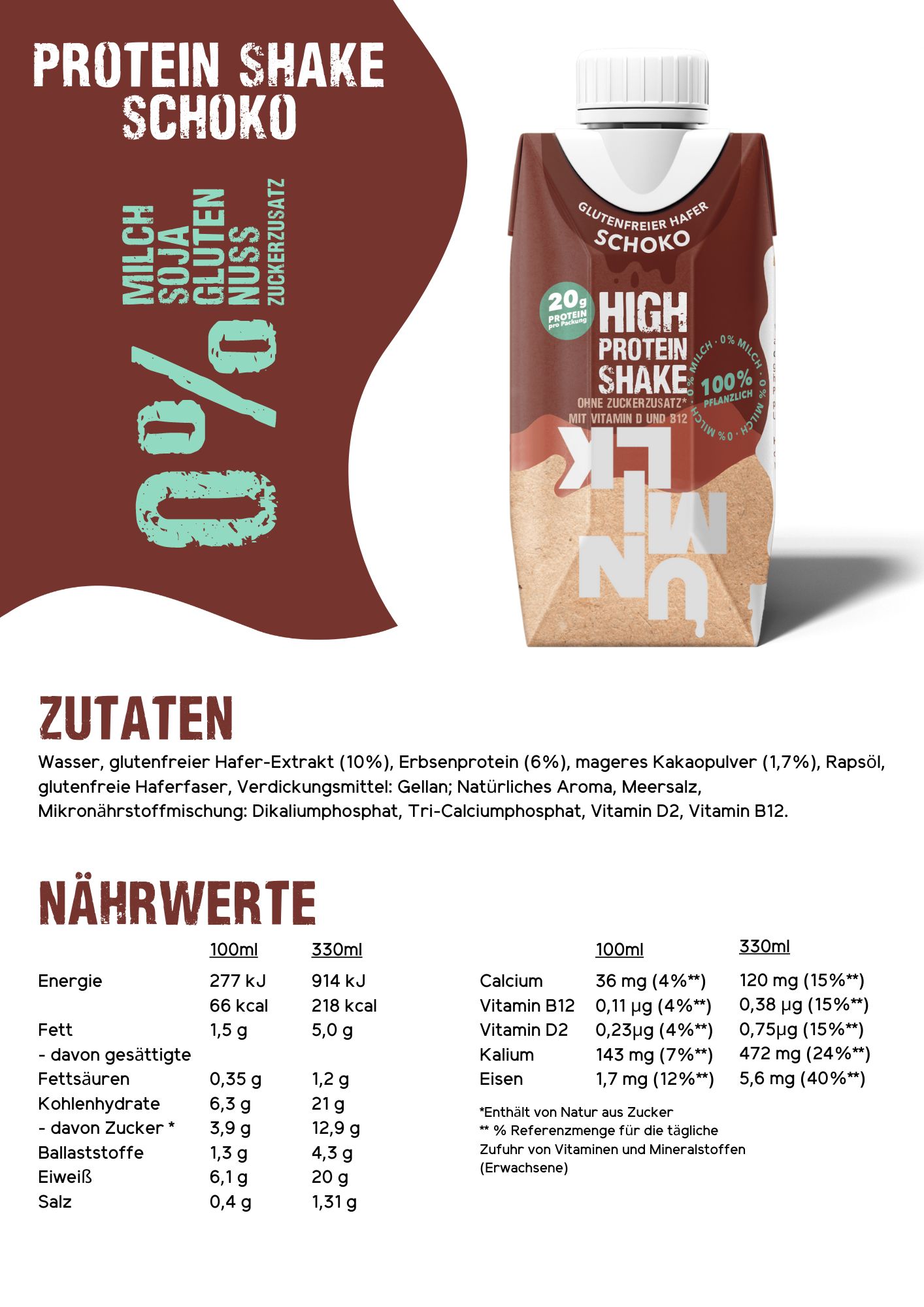 UNMILK High Protein Shake Schoko