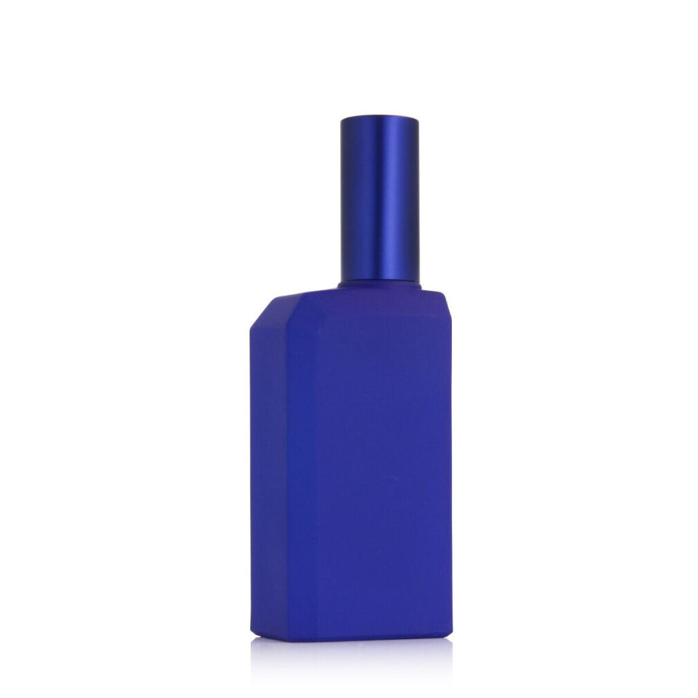 Blaue Eau de Parfum Flasche mit zylindrischem Verschluss.